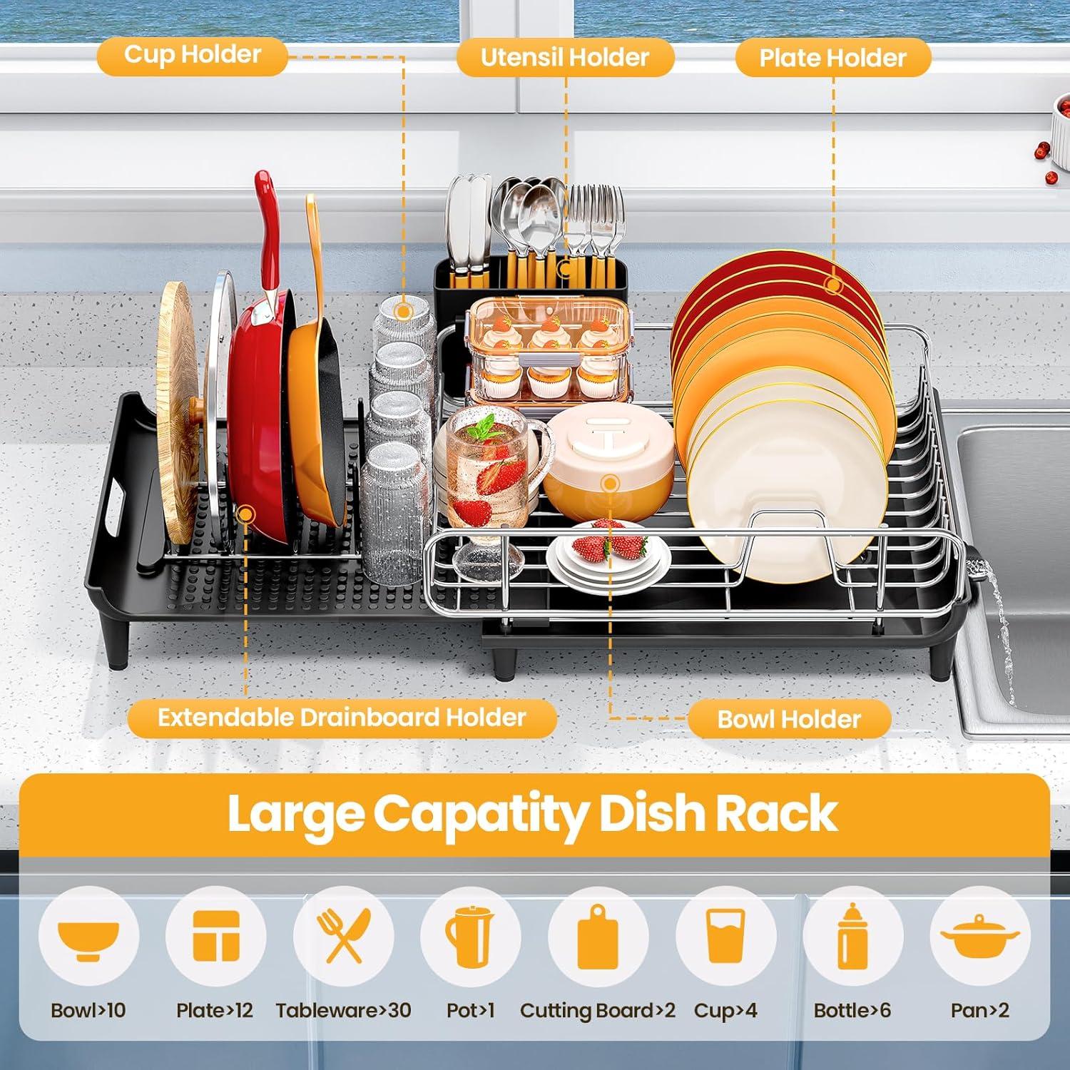 Estante Expandible para Platos TOOLF de Acero Inoxidable Negro
