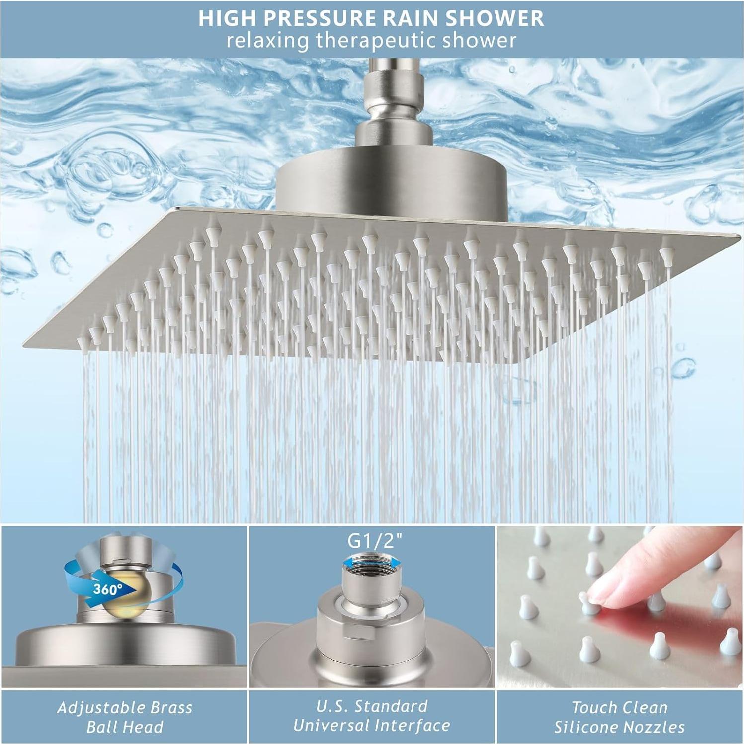 Cabezal de Ducha de Lluvia Alta Presión Nuodan 20 cm Níquel Cepillado