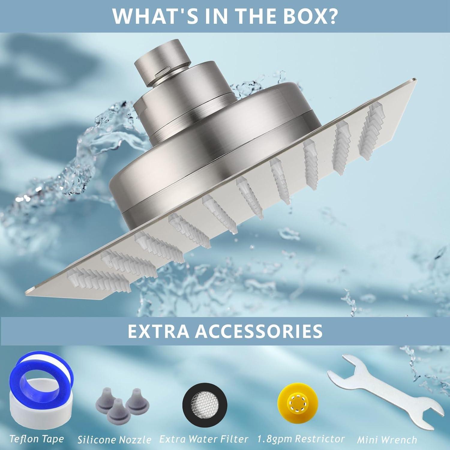 Cabezal de Ducha de Lluvia Alta Presión Nuodan 20 cm Níquel Cepillado