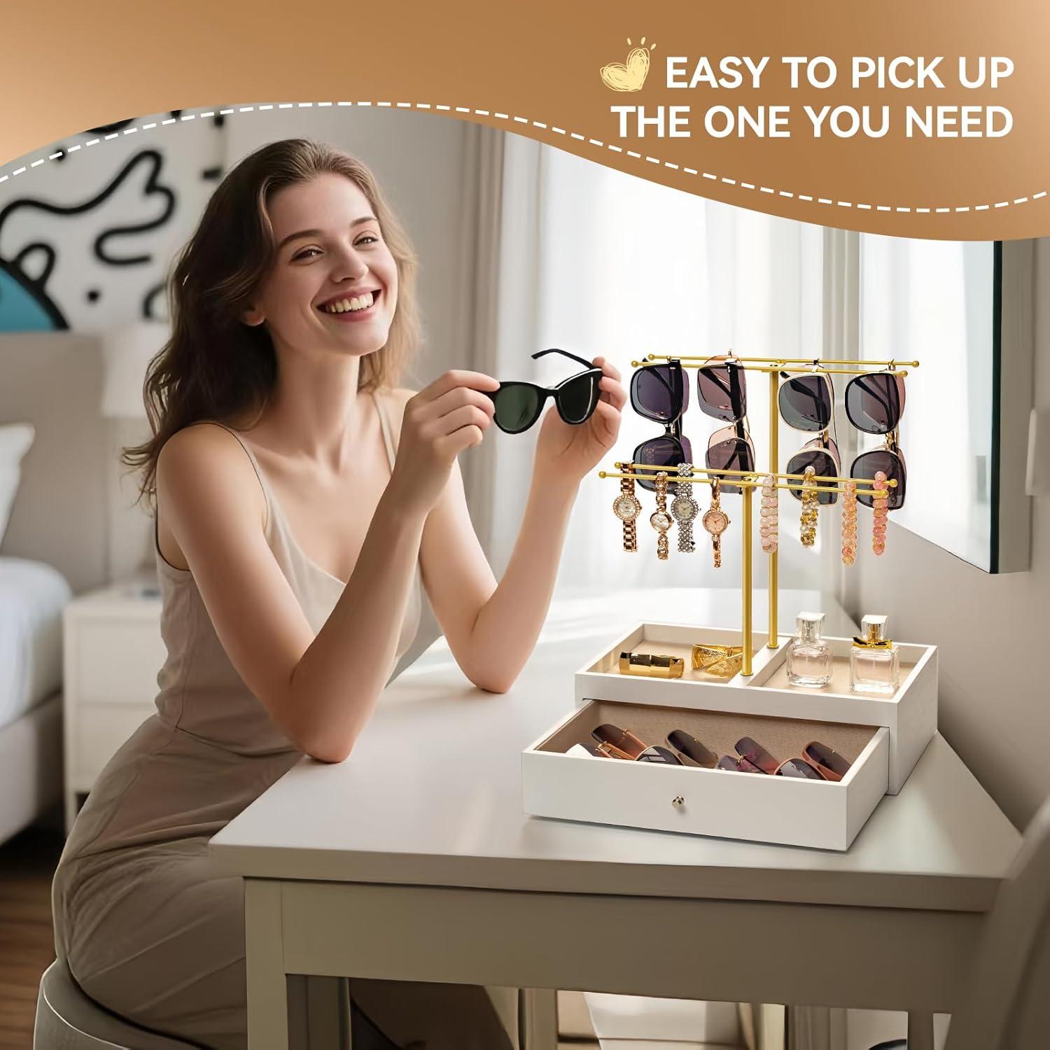 Organizador de Gafas de Sol Emfogo con Cajón de Madera 20 Pares