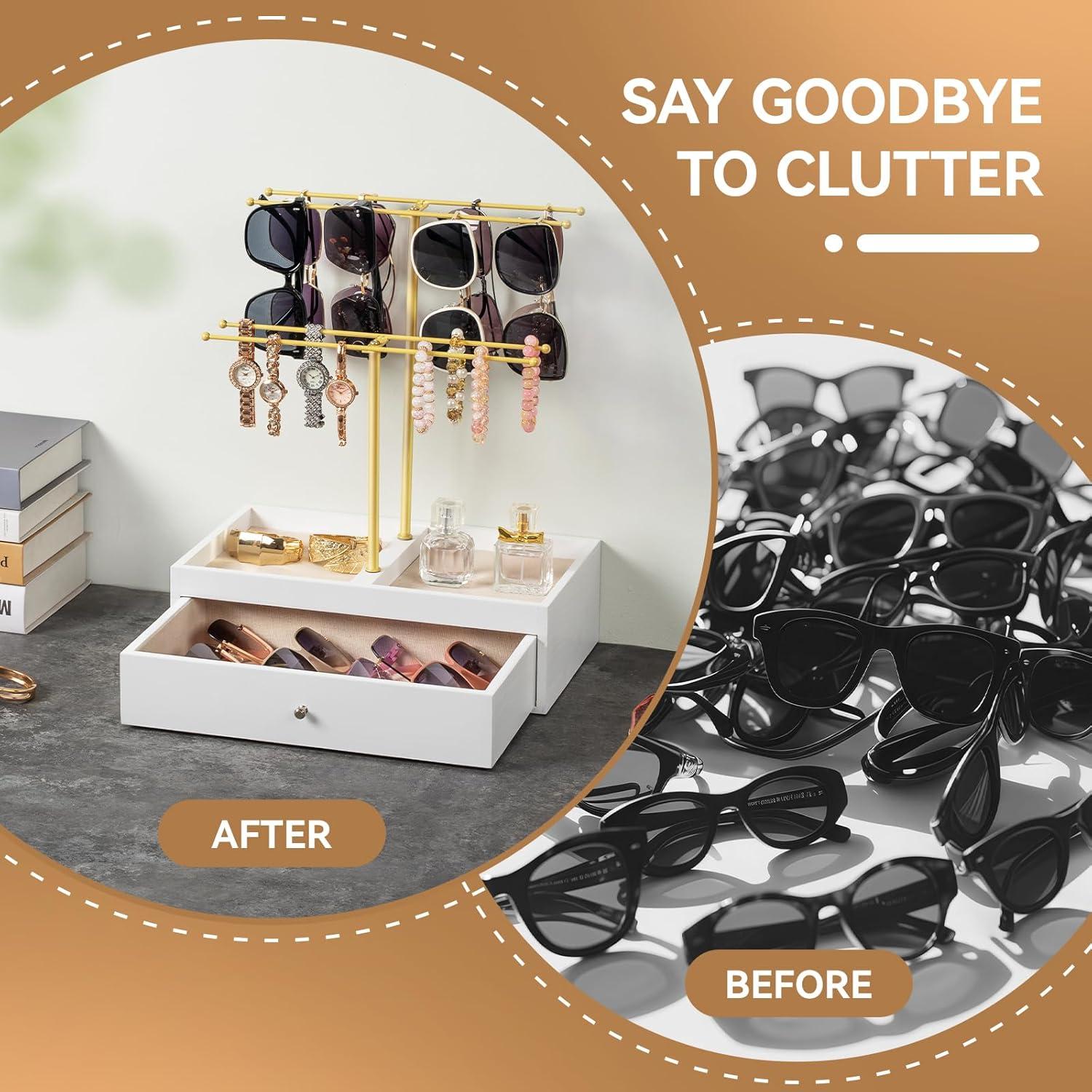 Organizador de Gafas de Sol Emfogo con Cajón de Madera 20 Pares