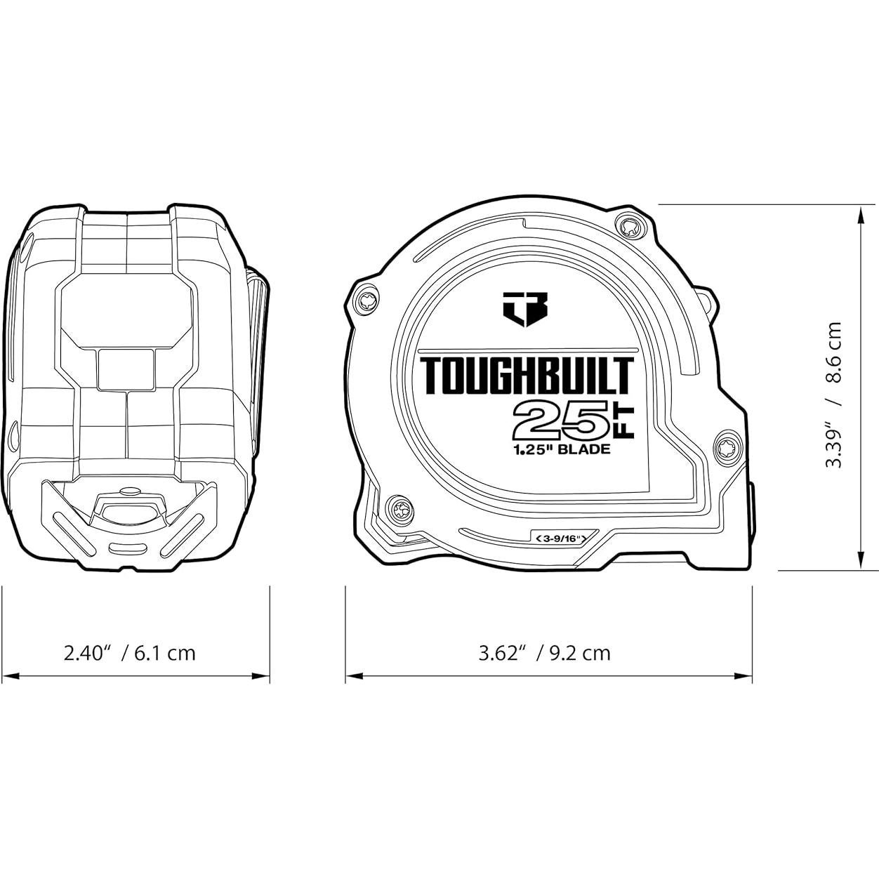 Cinta Métrica ToughBuilt ProBlade 25' (7.62 m) con Control de Cuchilla