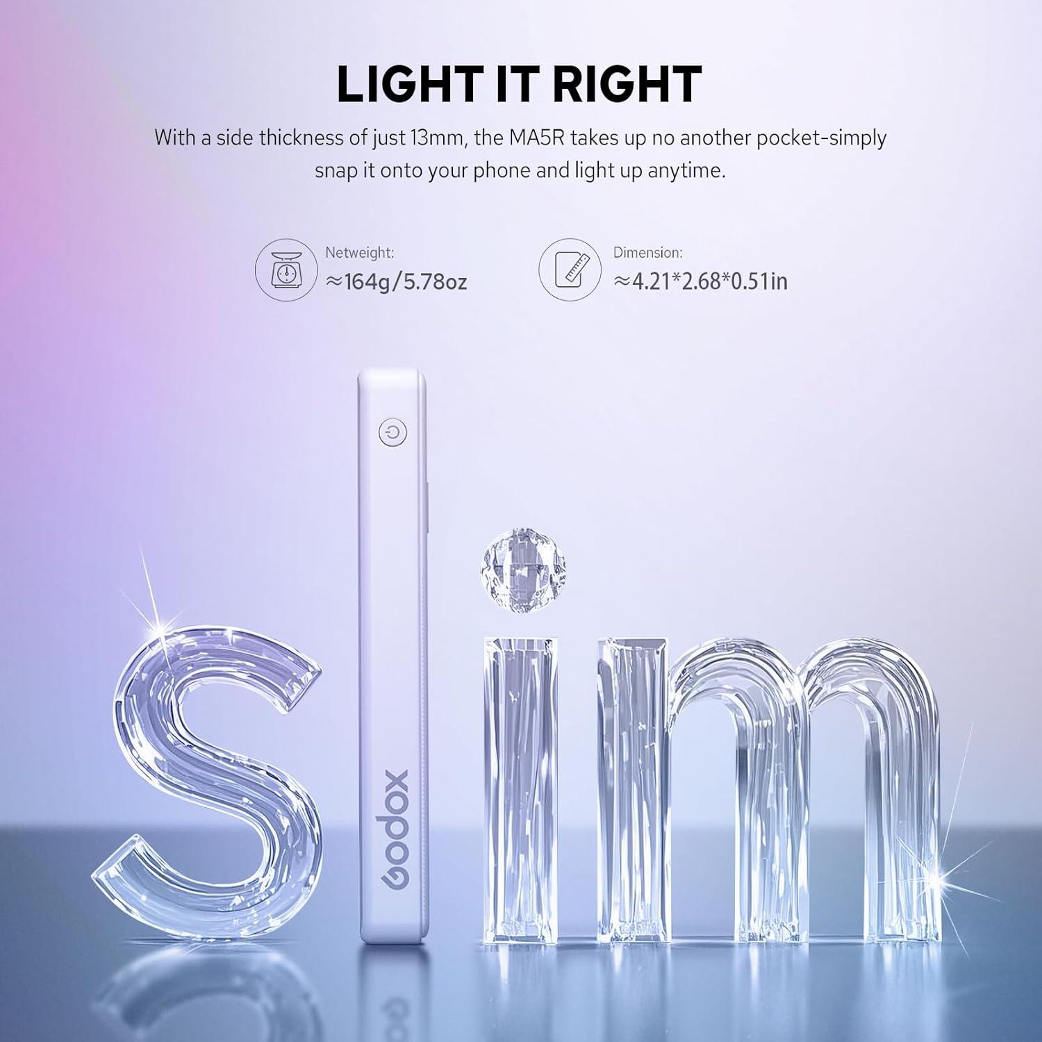 Godox MA5R Luz LED RGB Portátil para iPhone, 1800-10000K