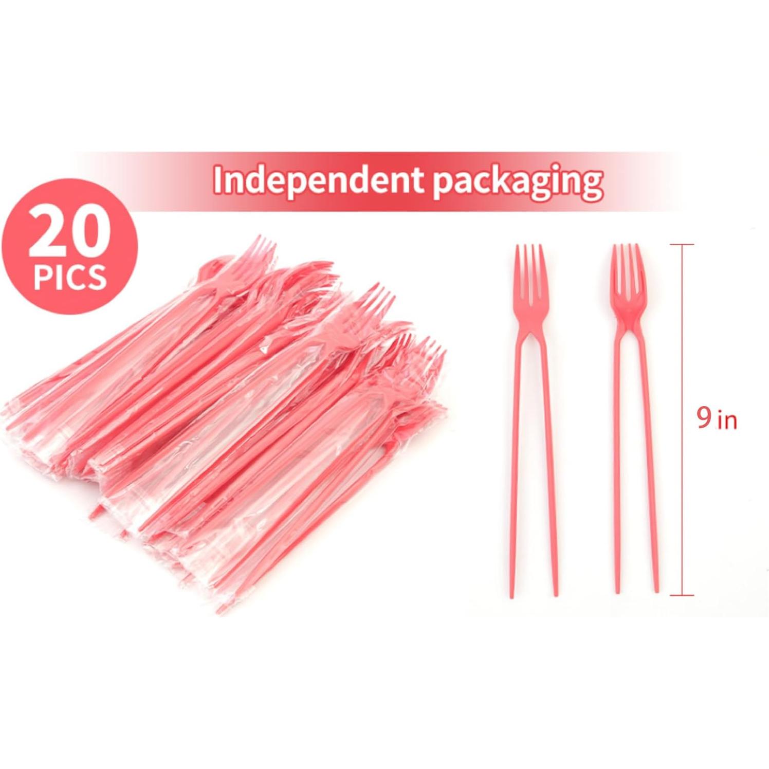 Combo de Palillos y Tenedor RRISETAG 20 Piezas 2-en-1 Rojo