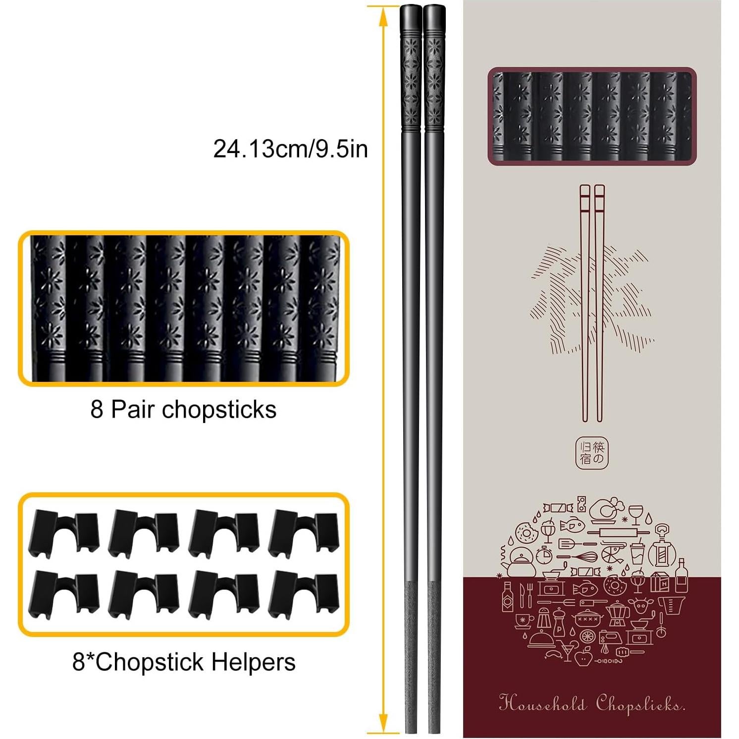 Set de 8 Palillos Reutilizables Antideslizantes 24 cm - Genérico