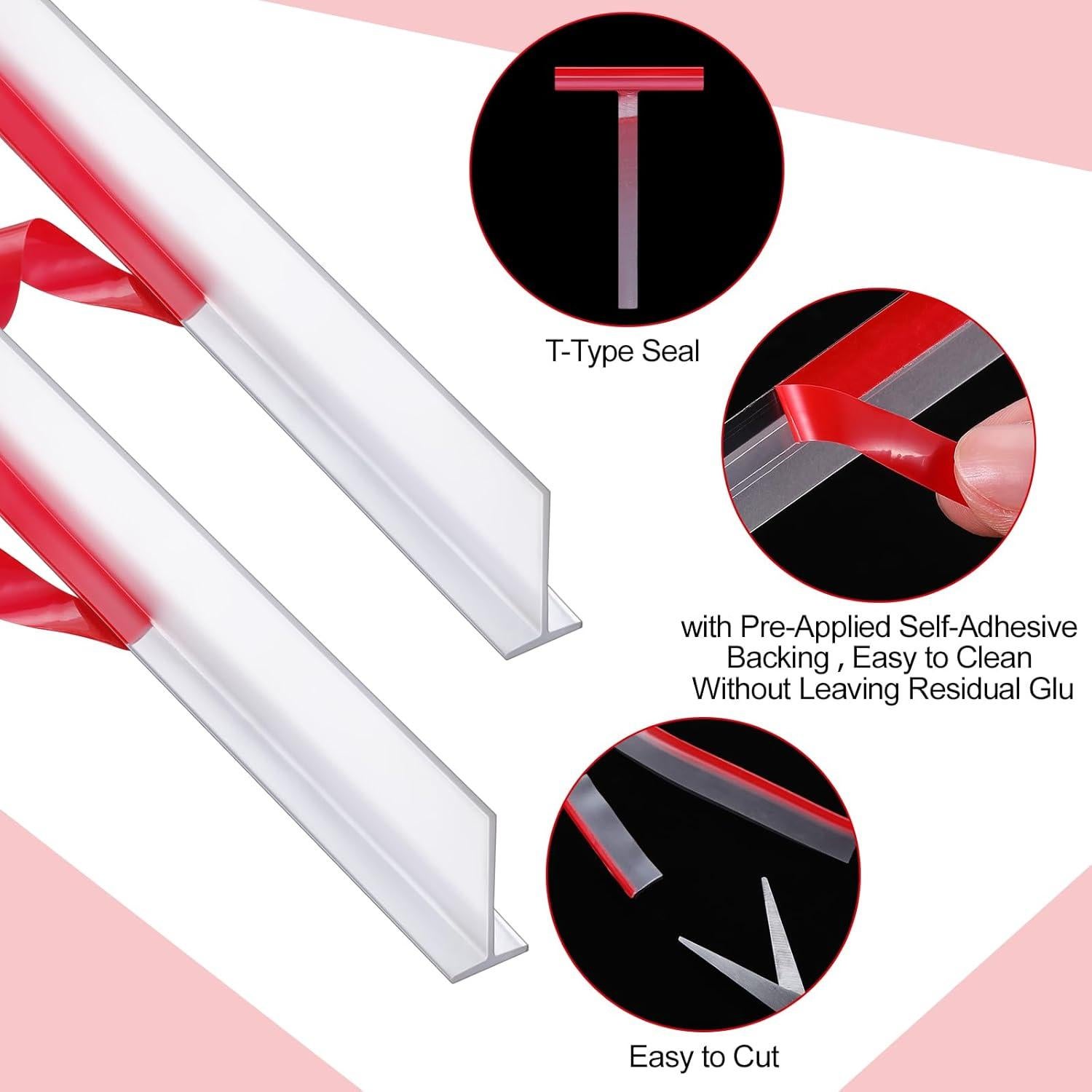 Tira de Sello de Ducha Nuanchu 1.27 cm x 1.85 m Transparente - 2 Pcs