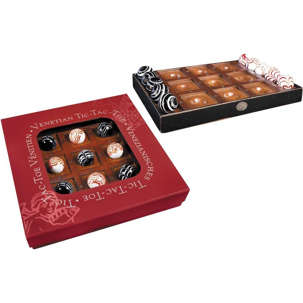 Juego de Tres en Raya Veneciano - Madera Envejecida y Canicas