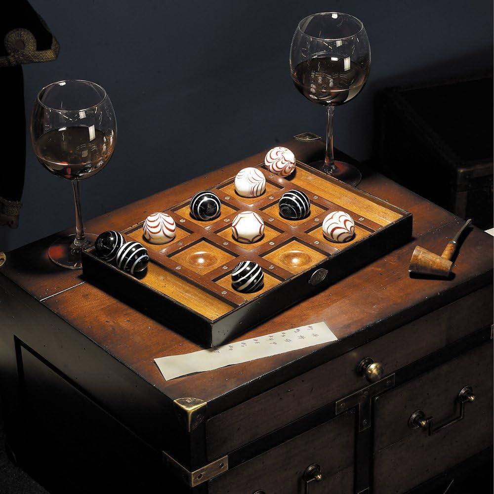 Juego de Tres en Raya Veneciano - Madera Envejecida y Canicas