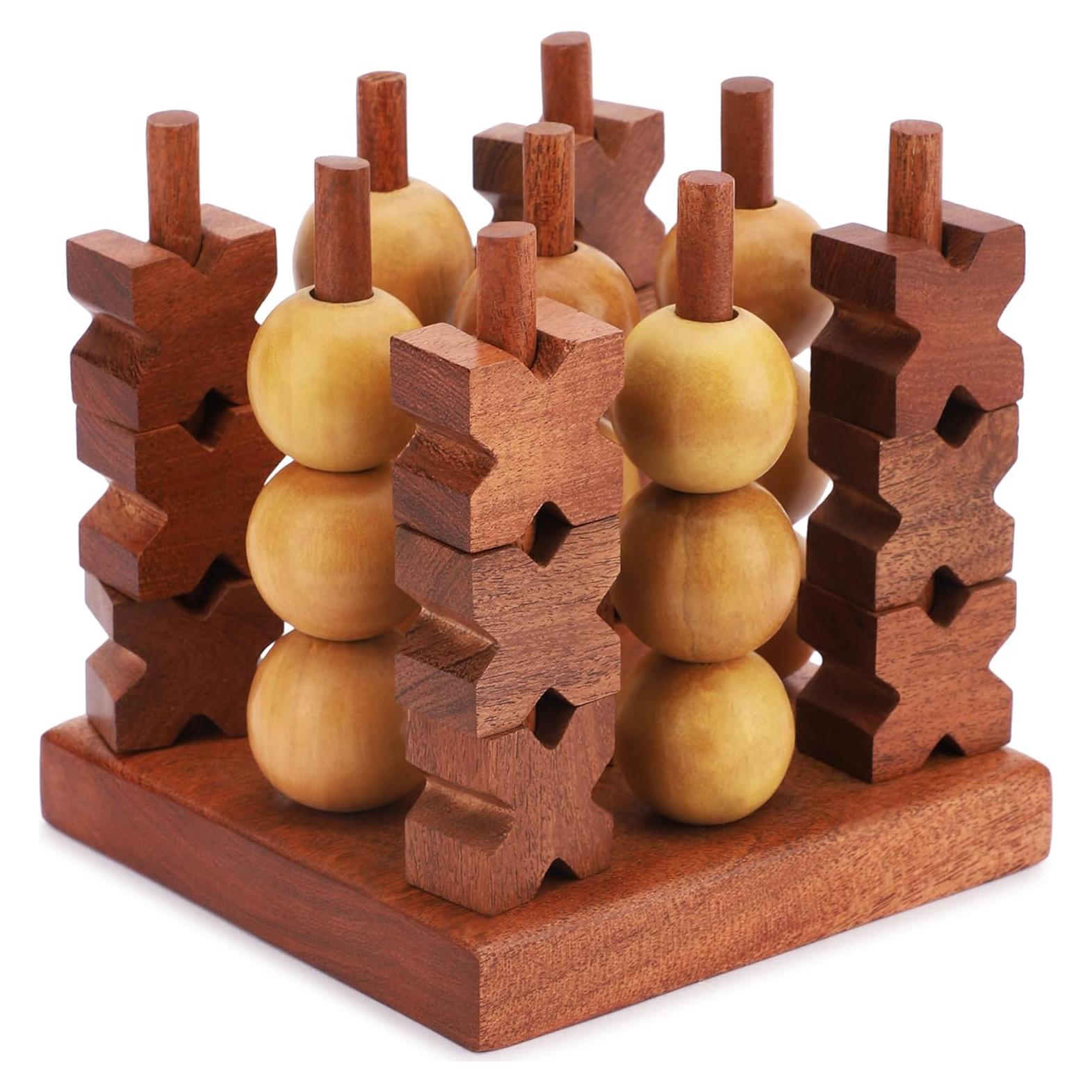 Juego de Mesa Tres en Raya de Madera 3D Ajuny - Portátil y Decorativo