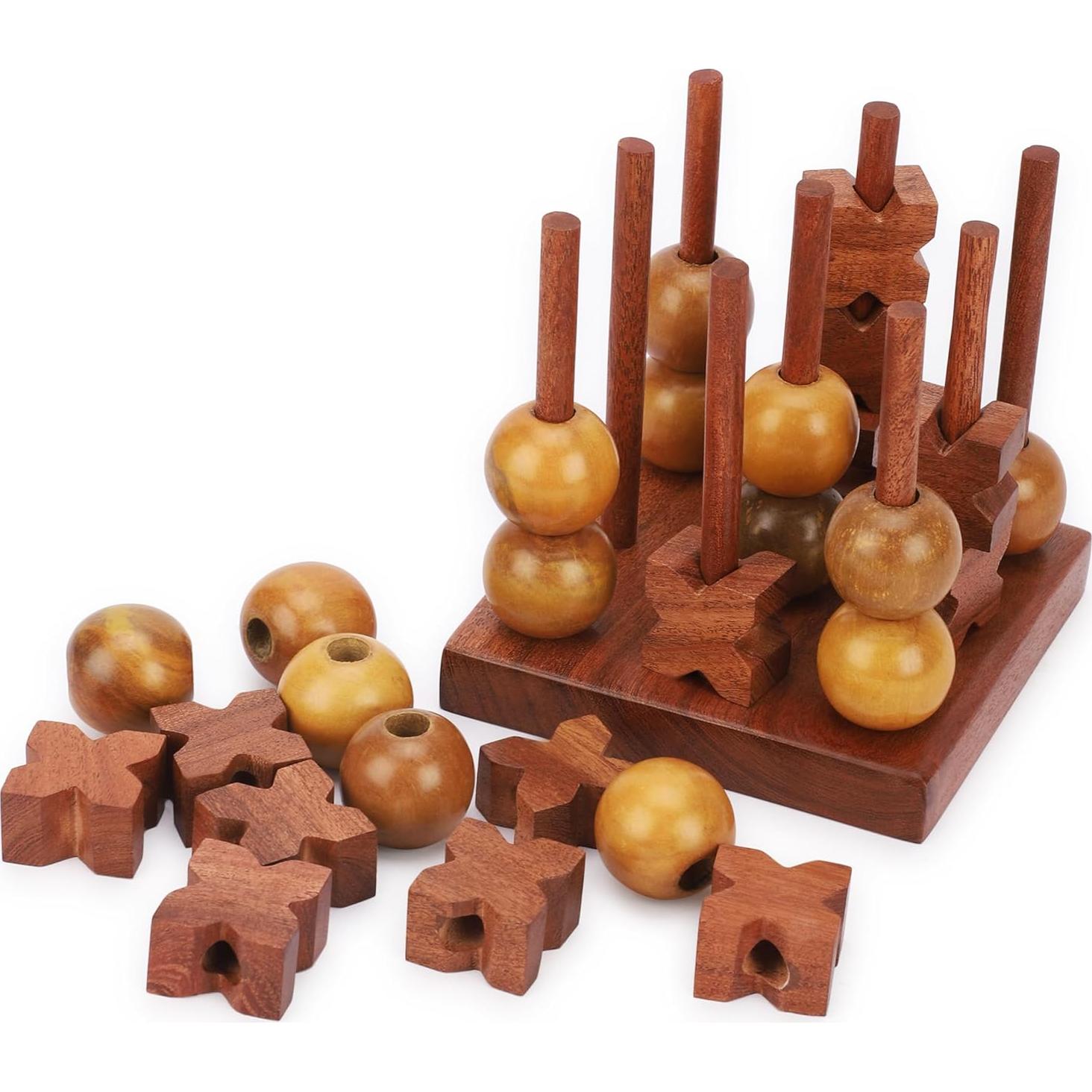 Juego de Mesa Tres en Raya de Madera 3D Ajuny - Portátil y Decorativo