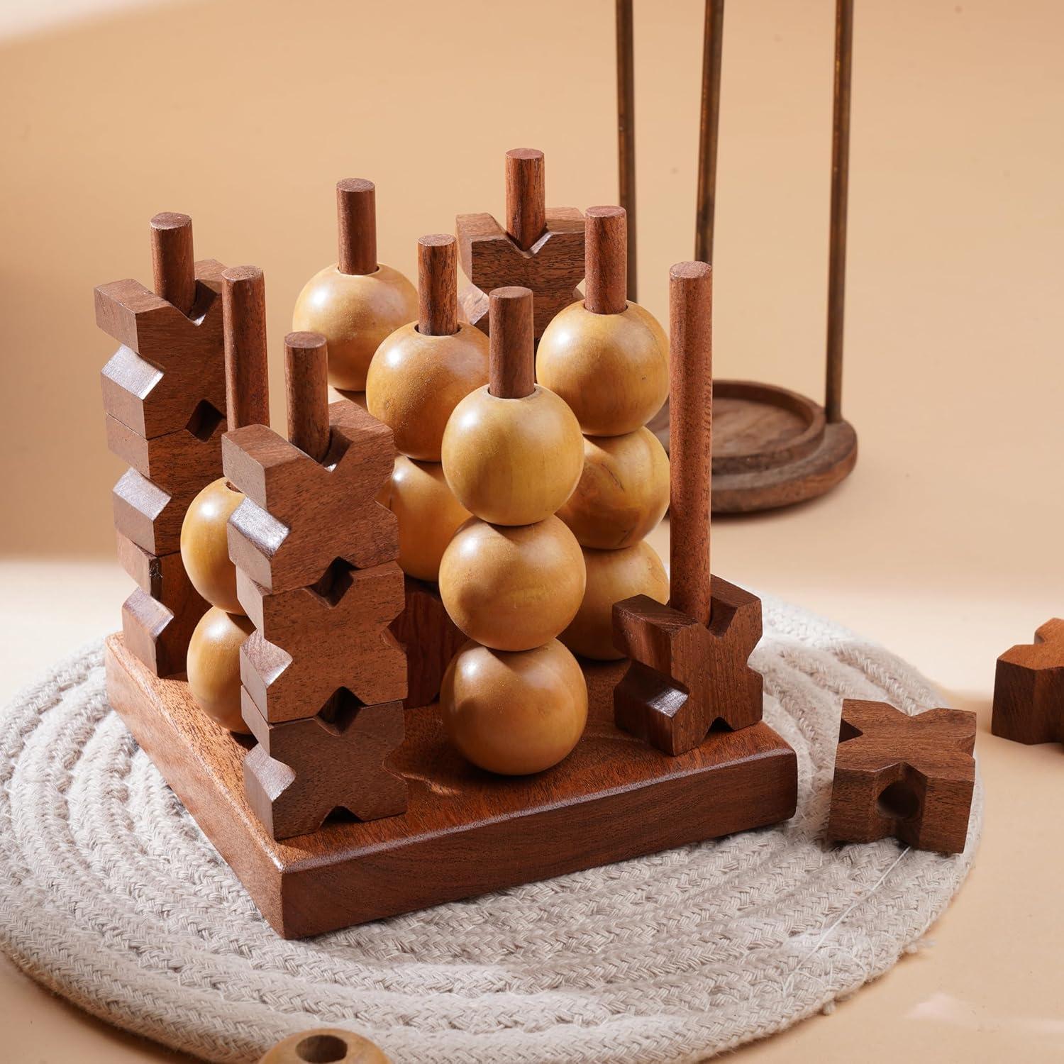 Juego de Mesa Tres en Raya de Madera 3D Ajuny - Portátil y Decorativo