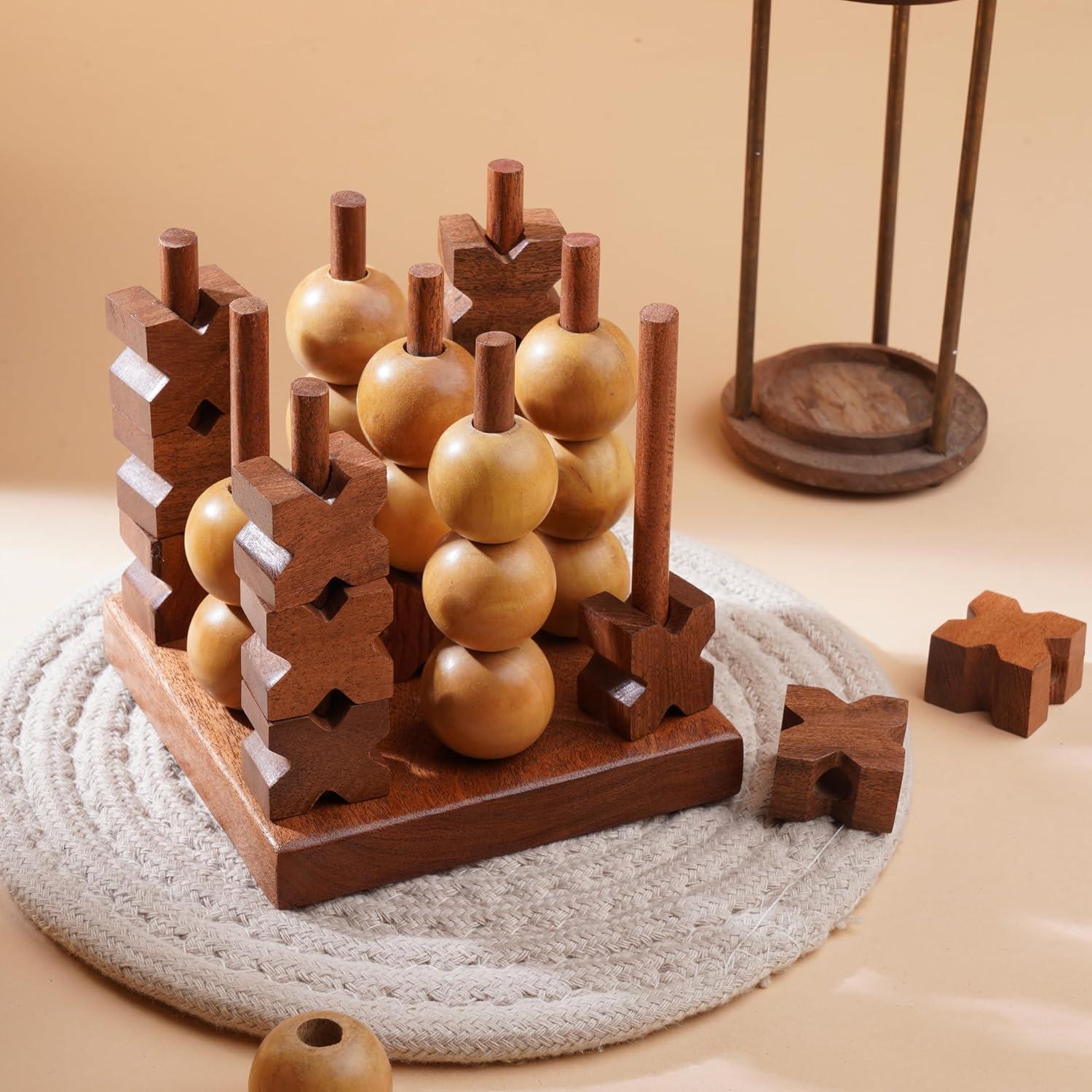 Juego de Mesa Tres en Raya de Madera 3D Ajuny - Portátil y Decorativo