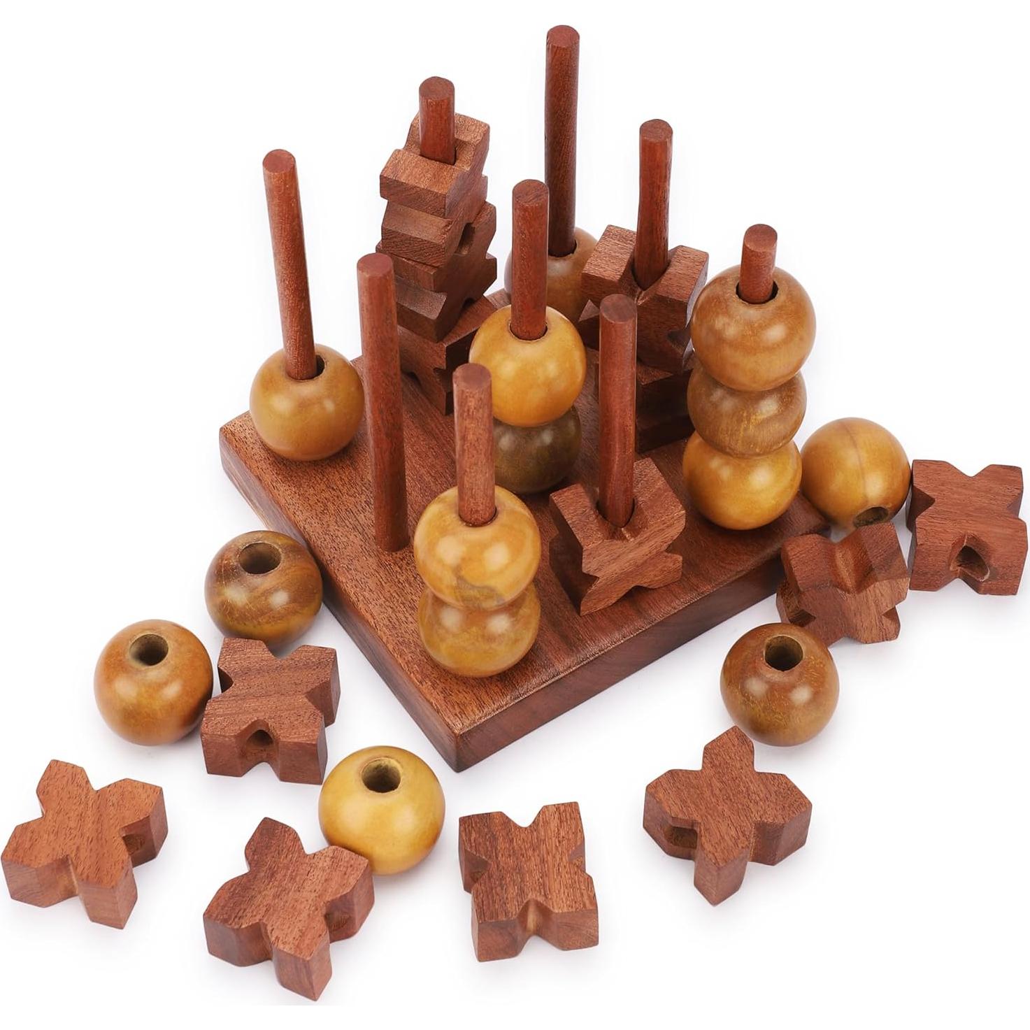 Juego de Mesa Tres en Raya de Madera 3D Ajuny - Portátil y Decorativo