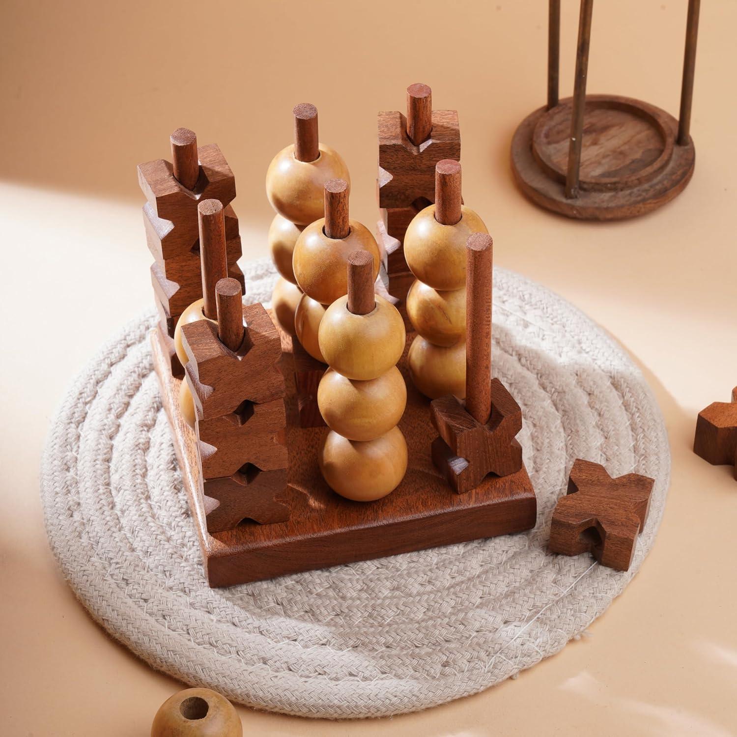 Juego de Mesa Tres en Raya de Madera 3D Ajuny - Portátil y Decorativo