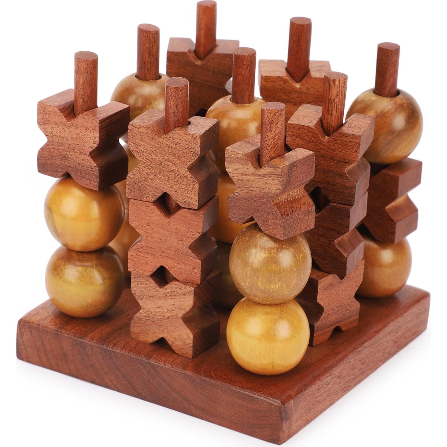 Juego de Mesa Tres en Raya de Madera 3D Ajuny - Portátil y Decorativo