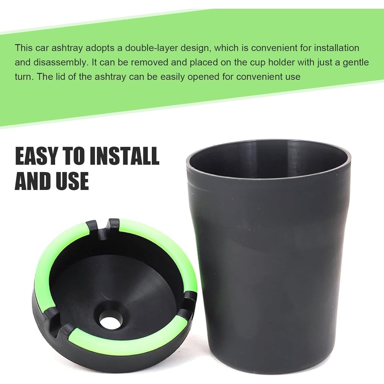 Cenicero de coche MLY sin humo negro, 11x8 cm, a prueba de olores