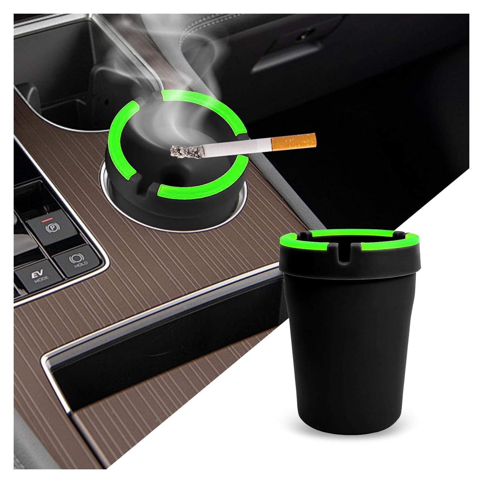 Cenicero para coche Lyxheth negro fluorescente portátil