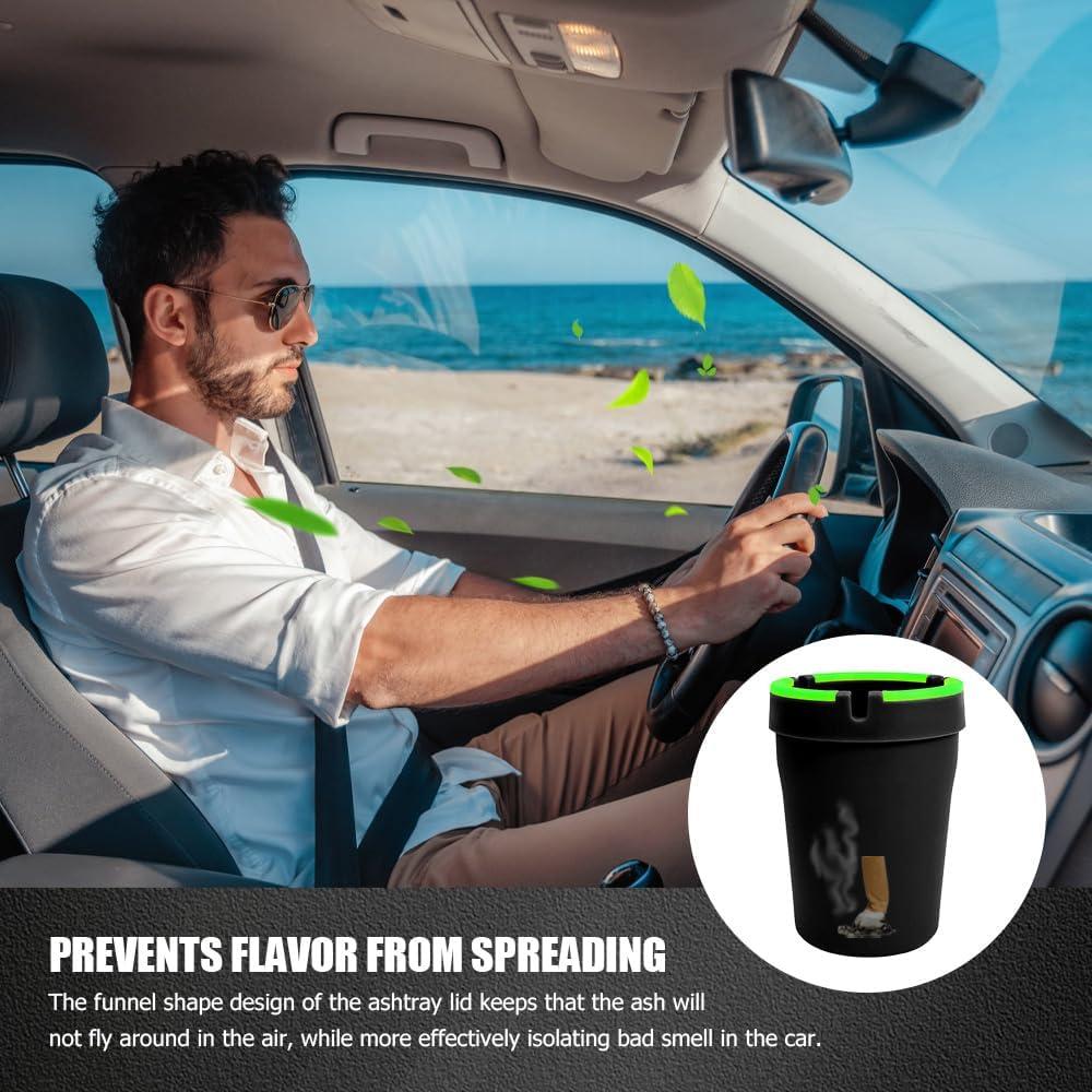 Cenicero para coche Lyxheth negro fluorescente portátil