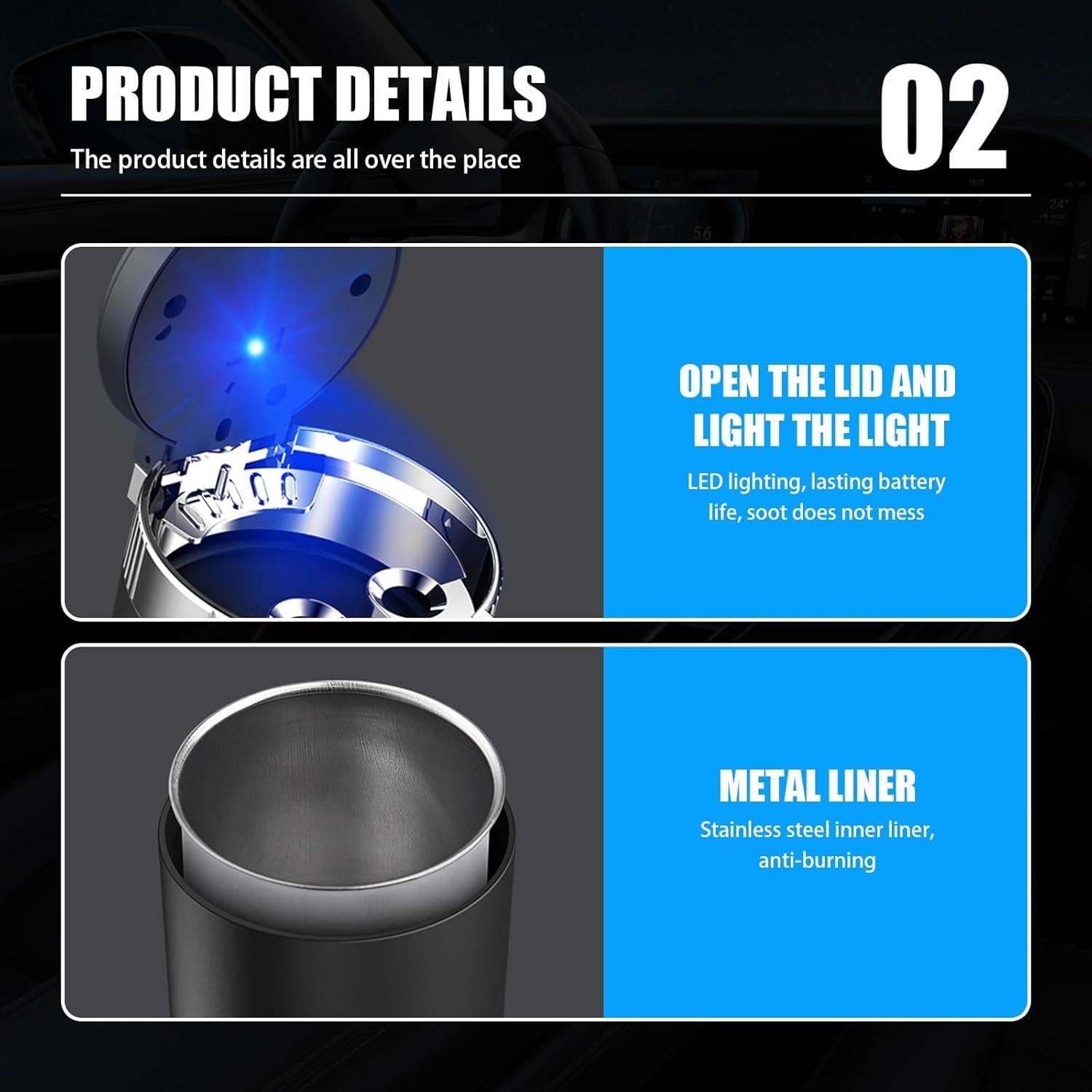 Cenicero de Coche Tesnaao 10 cm Acero Inoxidable Ignífugo