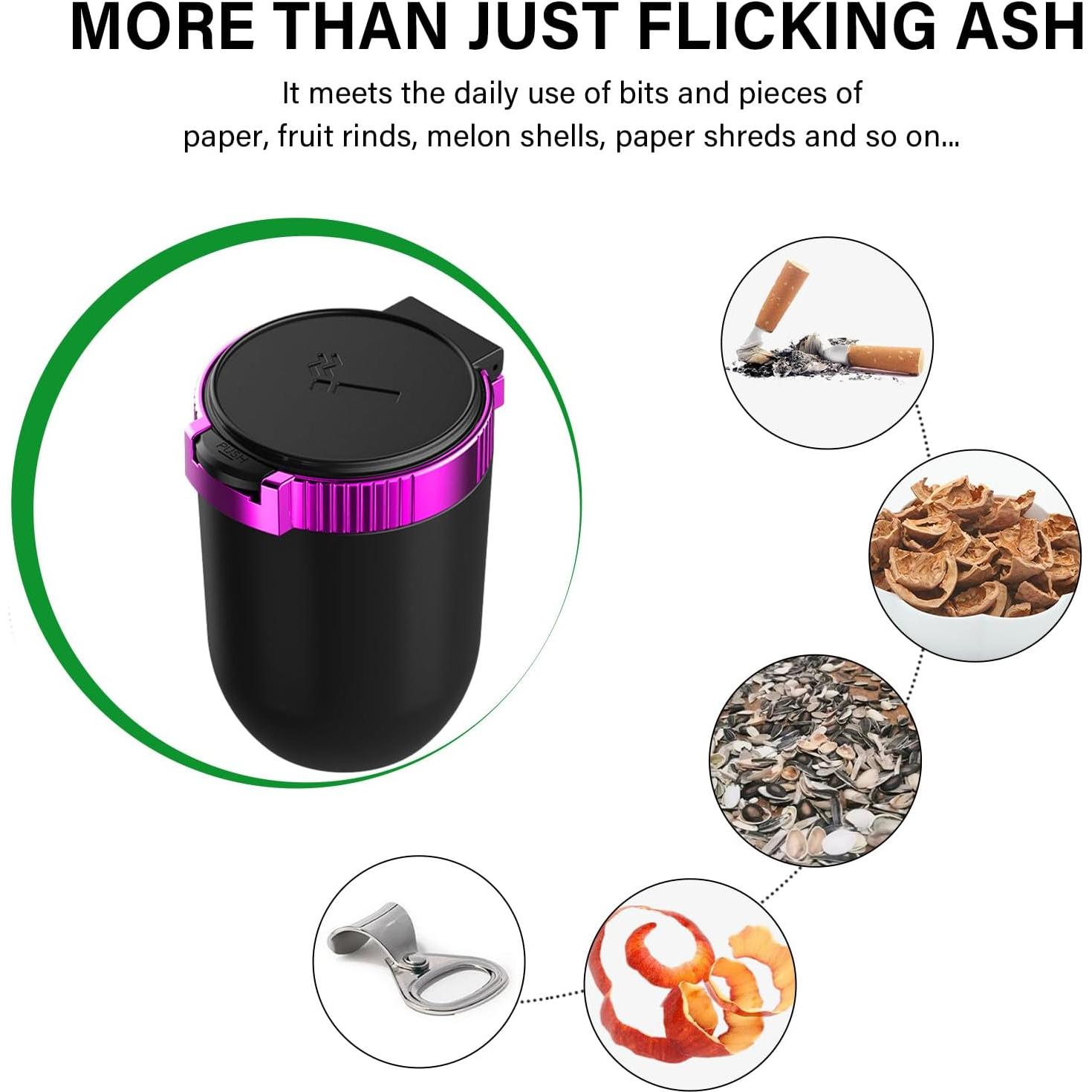 Cenicero de coche KVAEY con tapa y luz LED azul - Púrpura