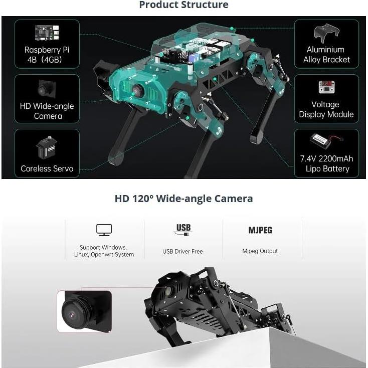 Robot cuadrúpede avanzado Sellvia con visión AI - Kit educativo