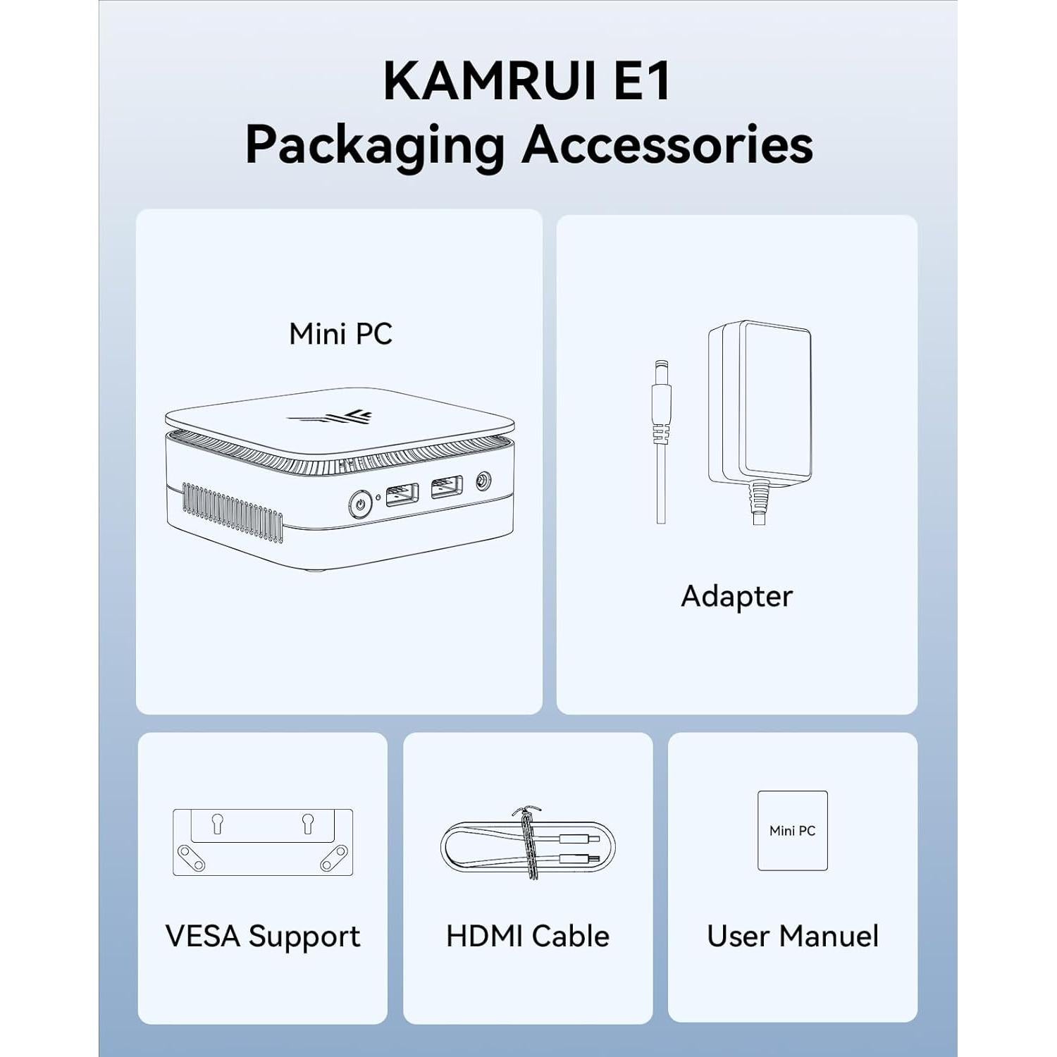 Mini PC KAMRUI Essenx E1, Intel N95, 12GB RAM, 256GB SSD