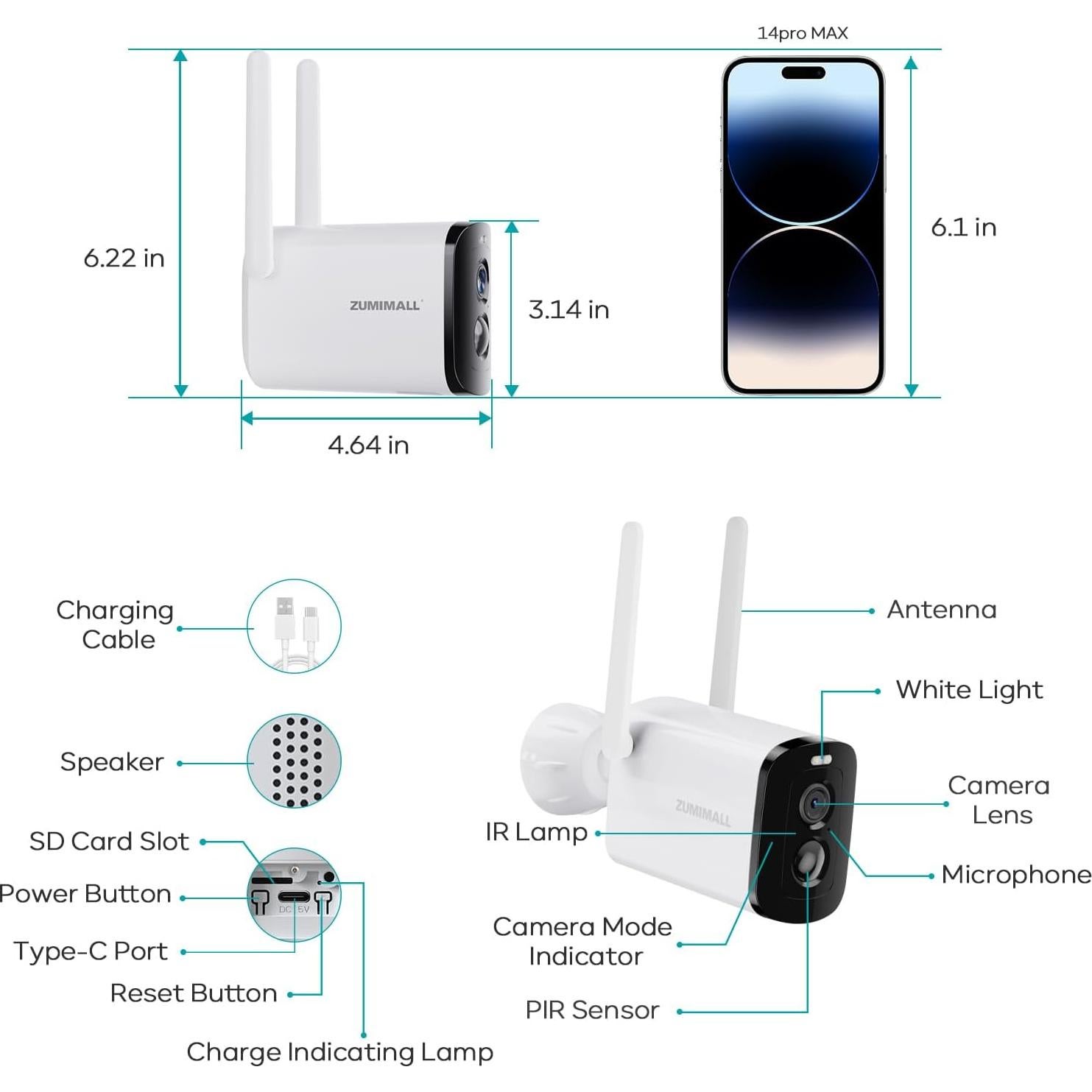 Cámara de Seguridad Solar Inalámbrica ZUMIMALL X6K 2K IP66