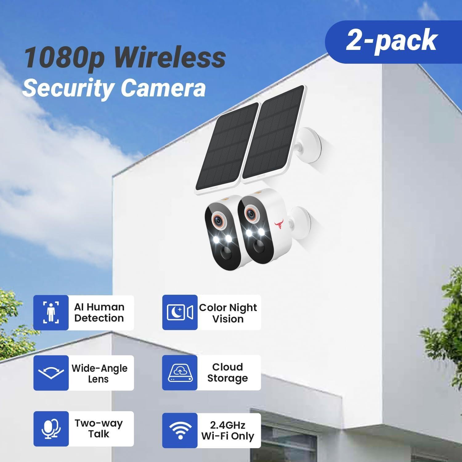 Cámara de Seguridad Solar Inalámbrica FineLuck M9 1080p - Paquete de 2