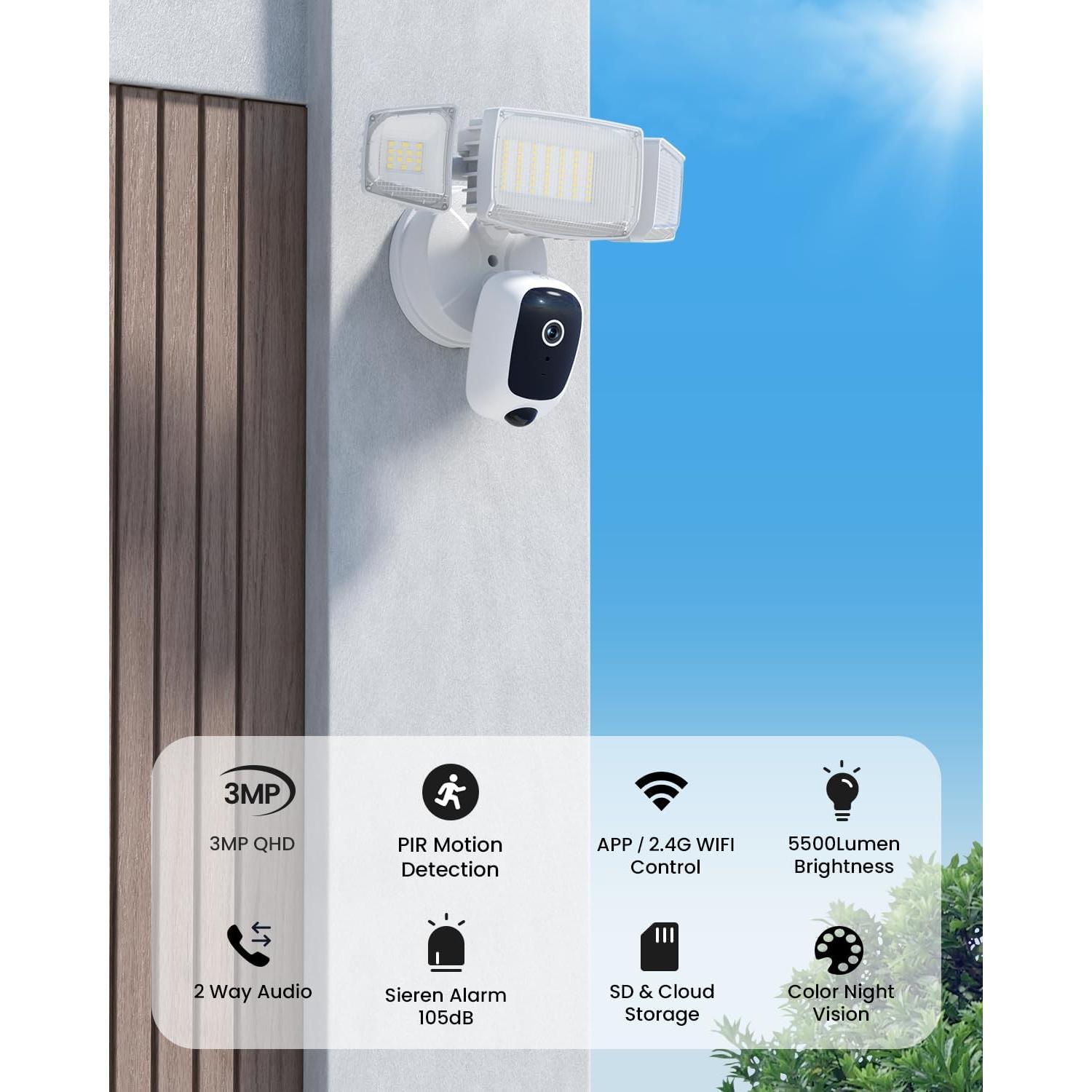 Cámara de Seguridad Olafus 2K QHD con Luz Inundación 55W