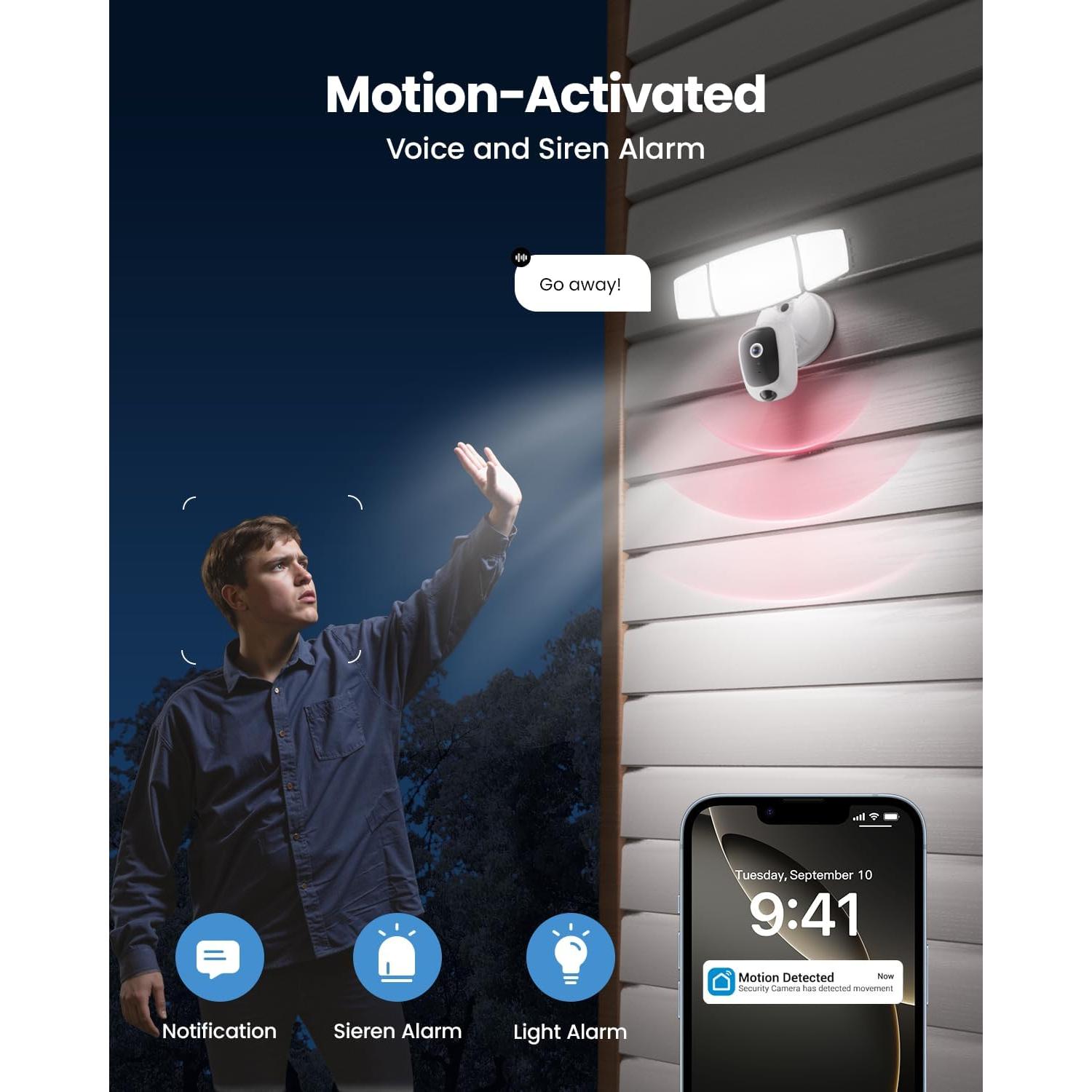 Cámara de Seguridad Olafus 2K QHD con Luz Inundación 55W