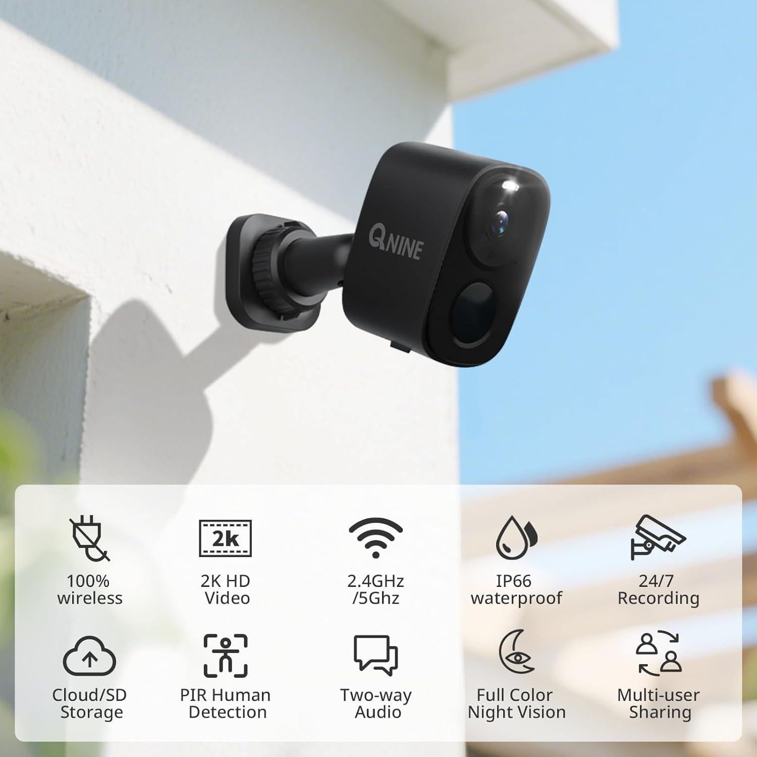 Cámara de Seguridad QNINE Inalámbrica 2K IP66 con Audio