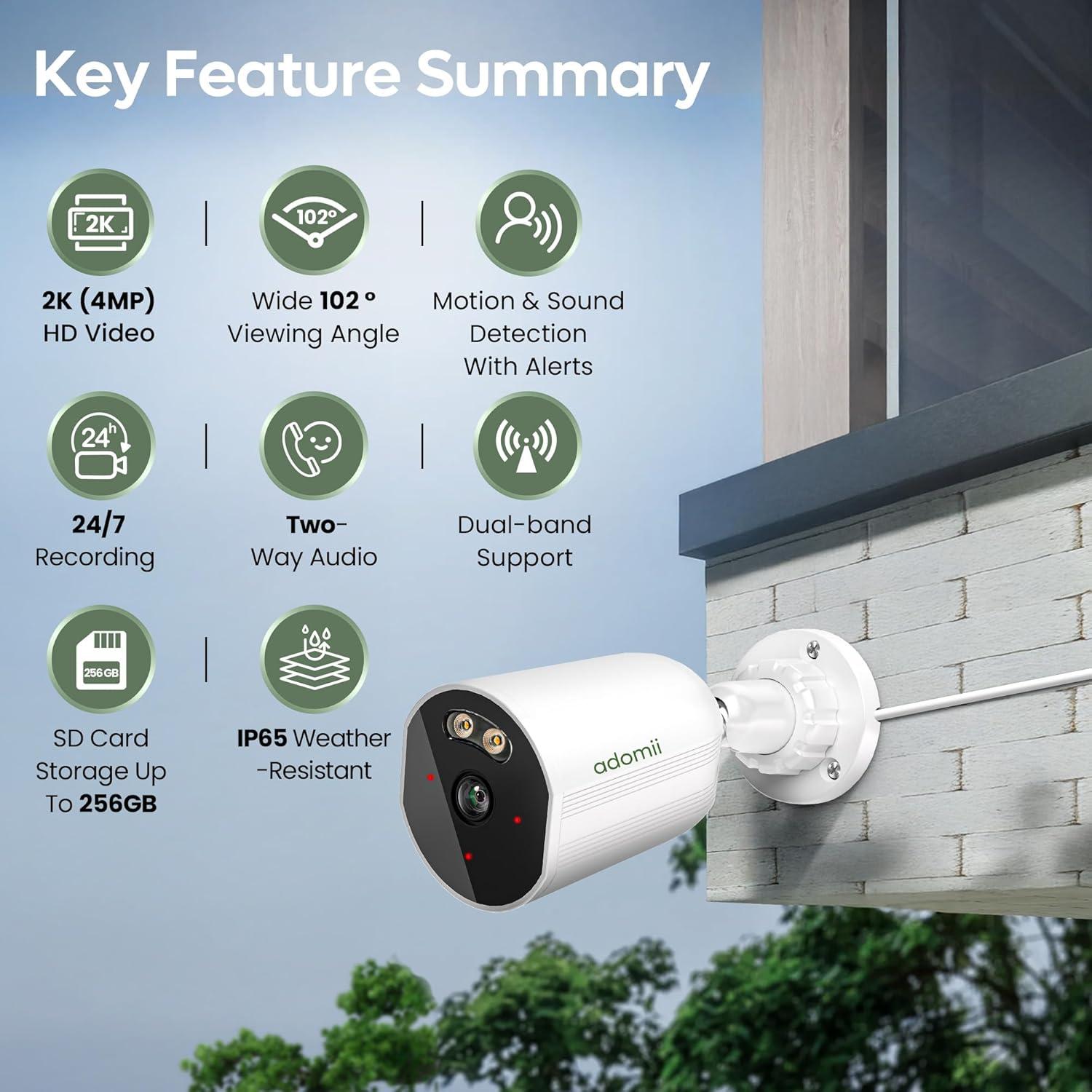 Cámara de Seguridad Exterior adomii 4MP WiFi con Visión Nocturna
