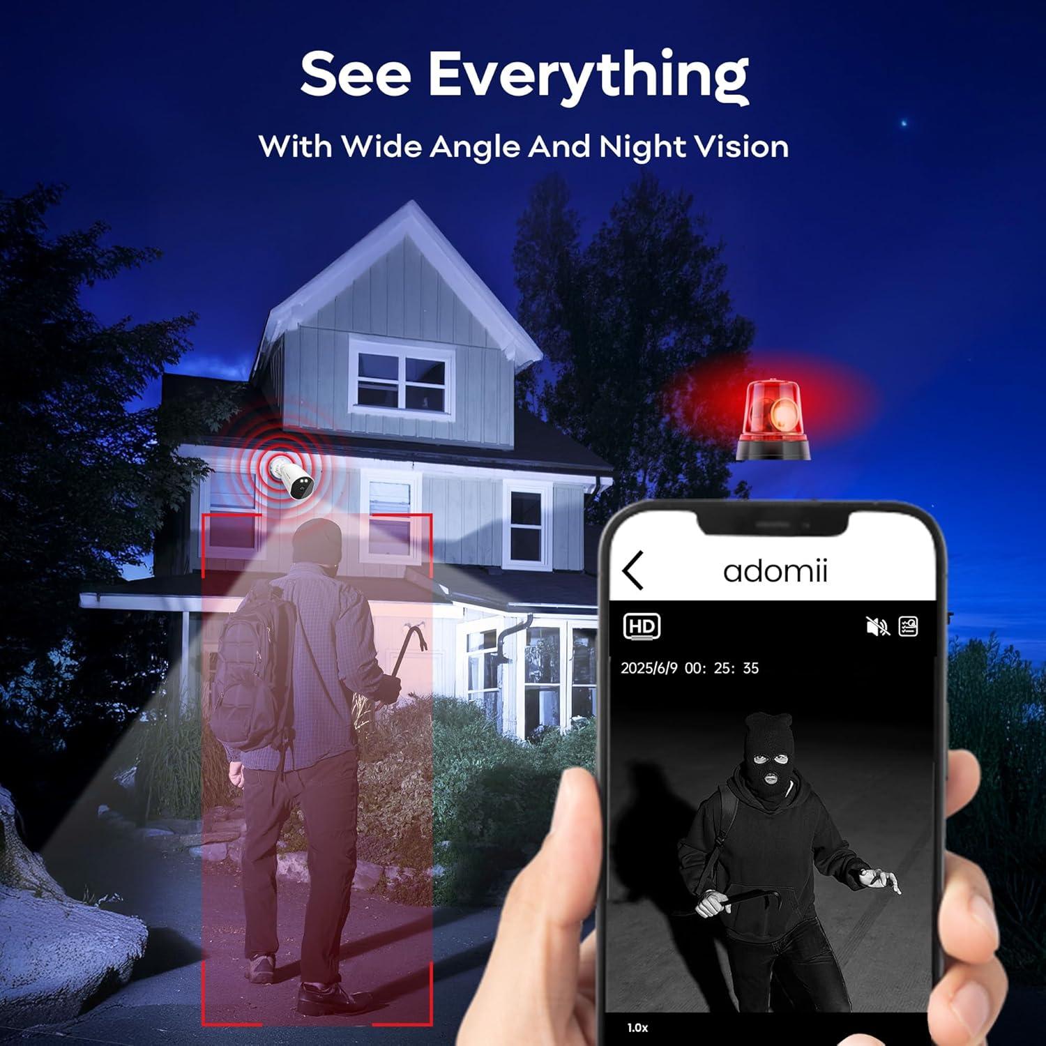 Cámara de Seguridad Exterior adomii 4MP WiFi con Visión Nocturna