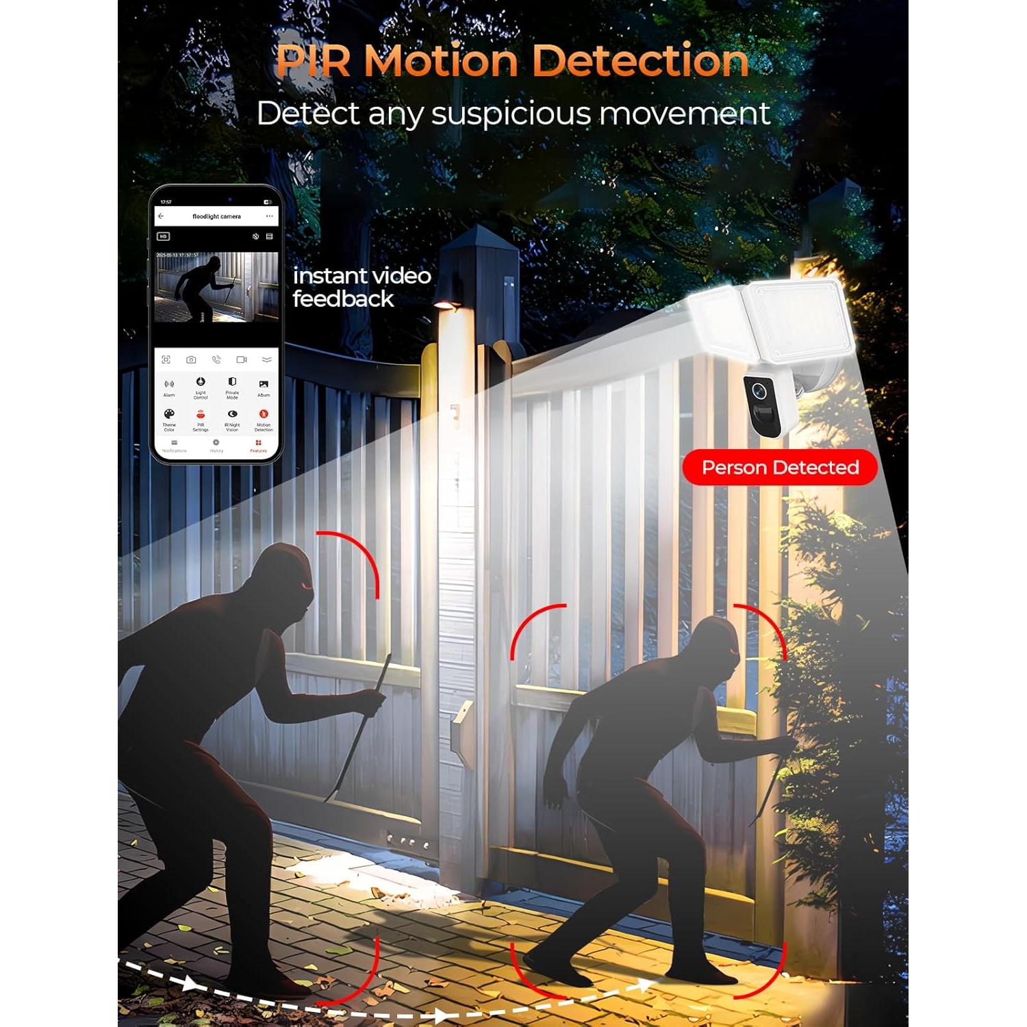 Cámara de Inundación DeerTalk 2K HD WiFi con Detección de Movimiento