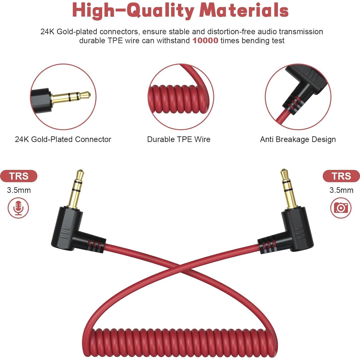 Cable de audio en espiral TRS 3.5mm Puiixur 20-54cm