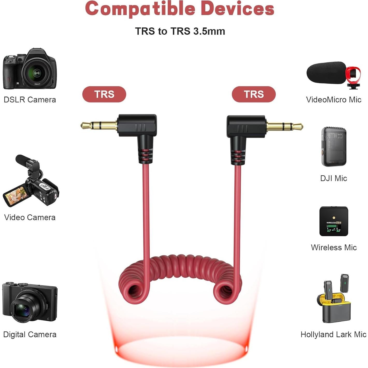 Cable de audio en espiral TRS 3.5mm Puiixur 20-54cm