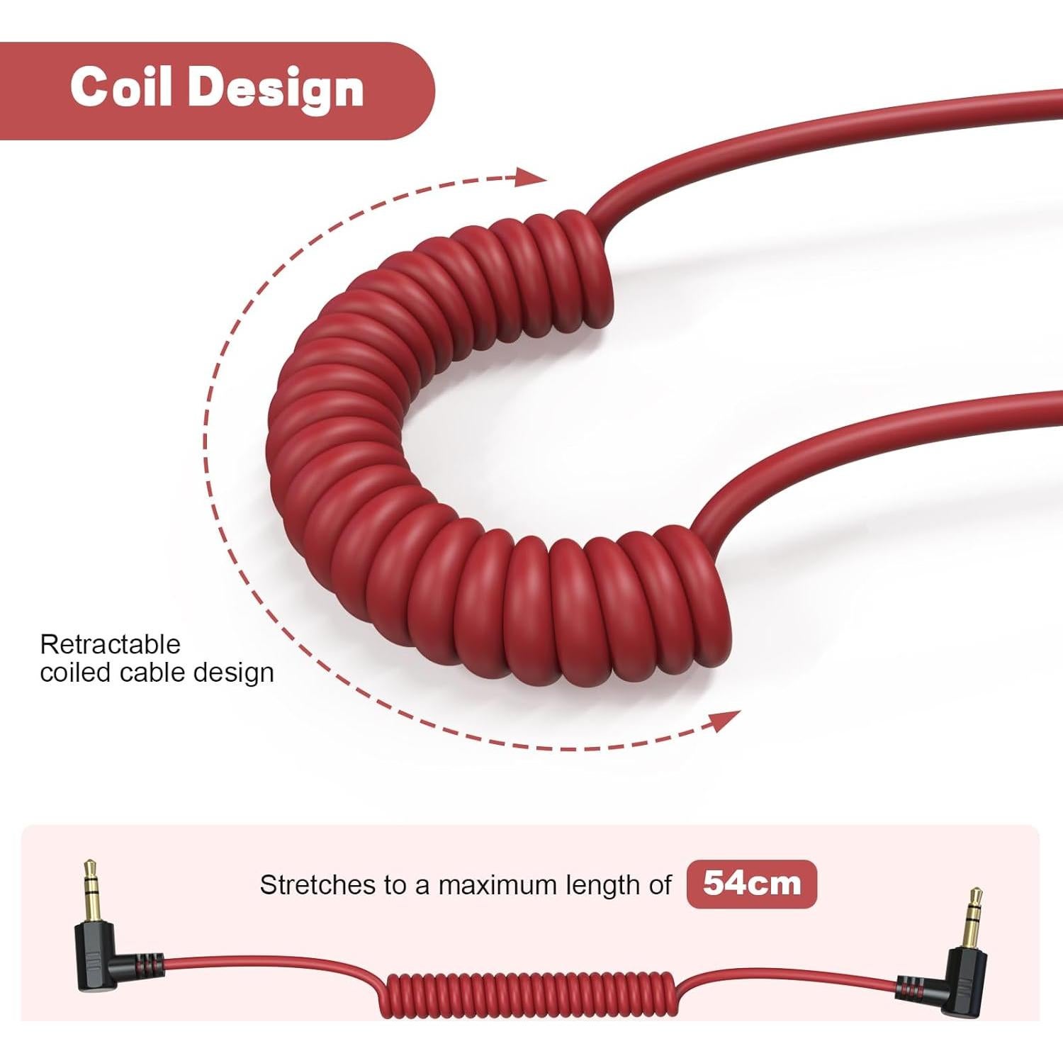 Cable de audio en espiral TRS 3.5mm Puiixur 20-54cm
