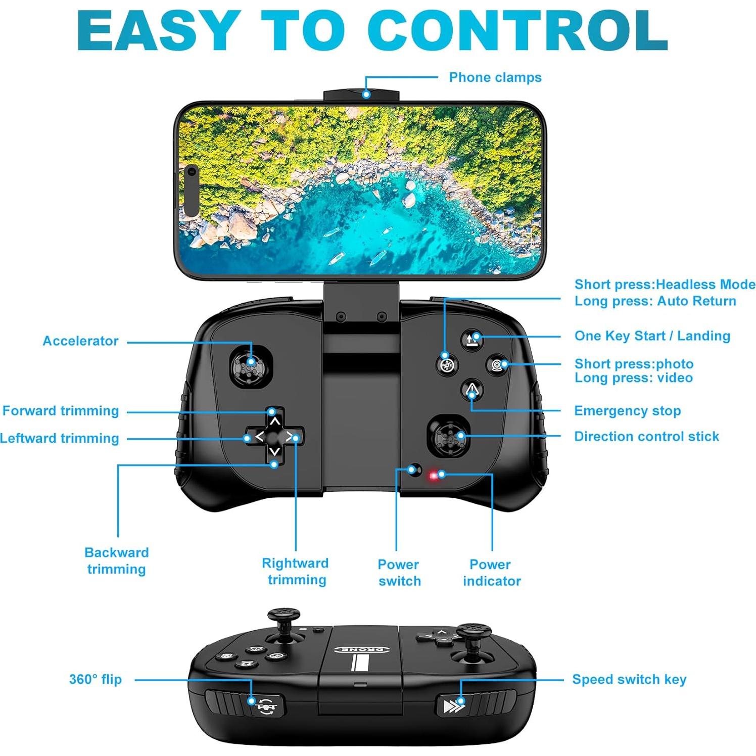 Drone Hiturbo S20 con cámara 1080P, plegable y control por voz