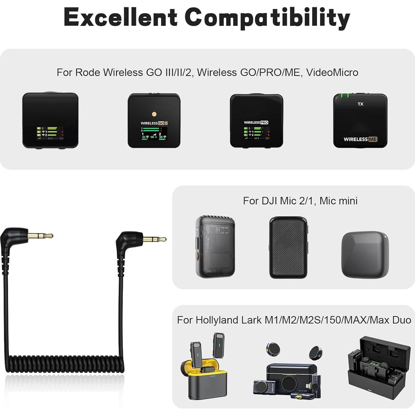 Cable de micrófono TRS 3.5mm Puiixur enrollado 20-60cm