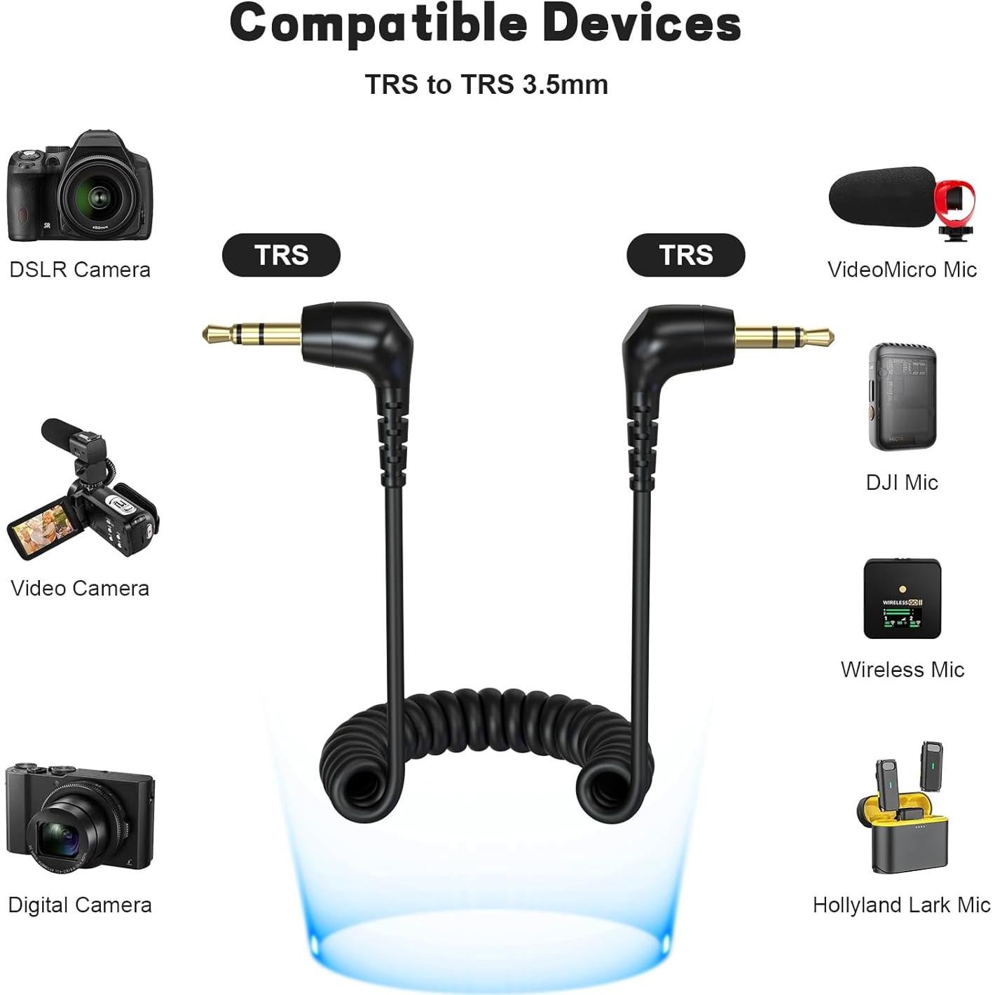 Cable de micrófono TRS 3.5mm Puiixur enrollado 20-60cm