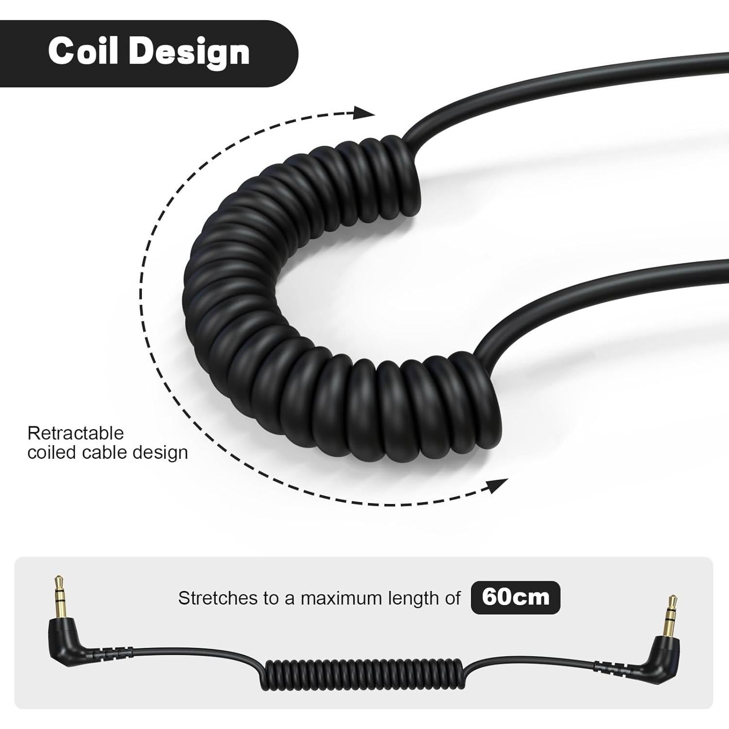 Cable de micrófono TRS 3.5mm Puiixur enrollado 20-60cm