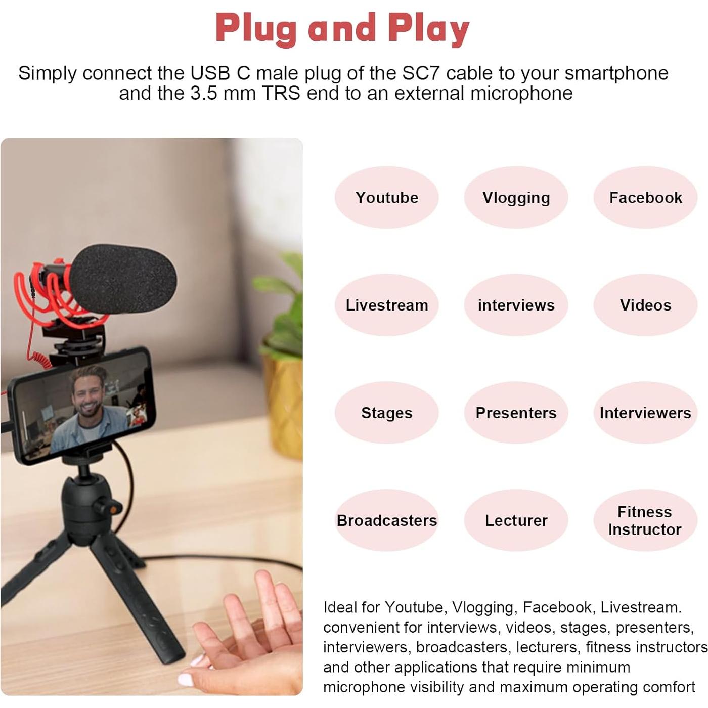 Adaptador Zosvoses USB C a 3.5mm TRS para Micrófonos