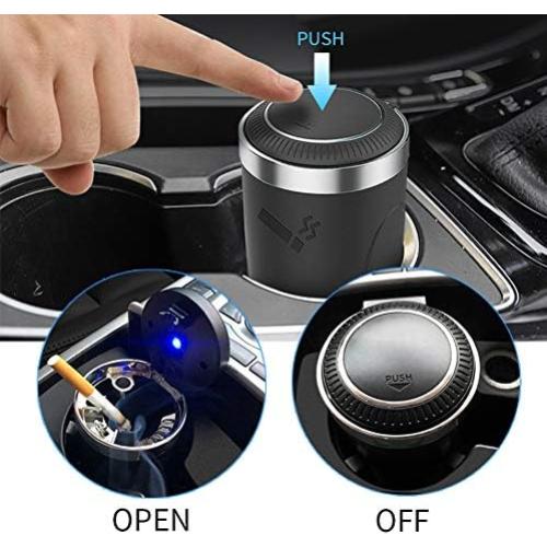 Cenicero de Coche ZAIZAI con Tapa y Luz LED, Acero Inoxidable