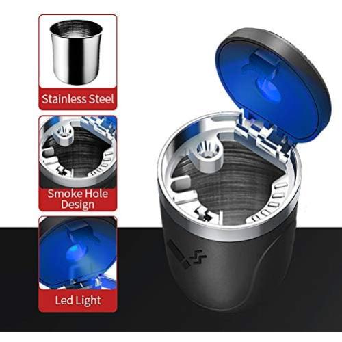 Cenicero de Coche ZAIZAI con Tapa y Luz LED, Acero Inoxidable