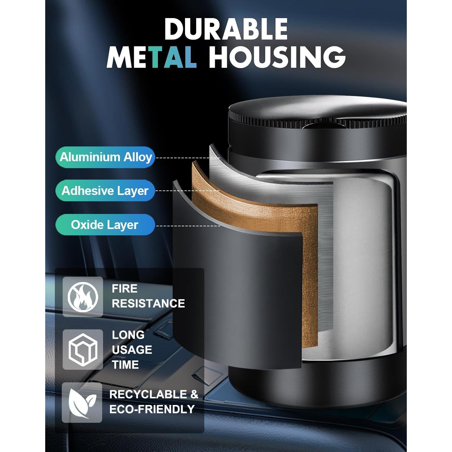 Cenicero de Coche THIKPO A6 con Tapa y Luz LED, Acero Inoxidable