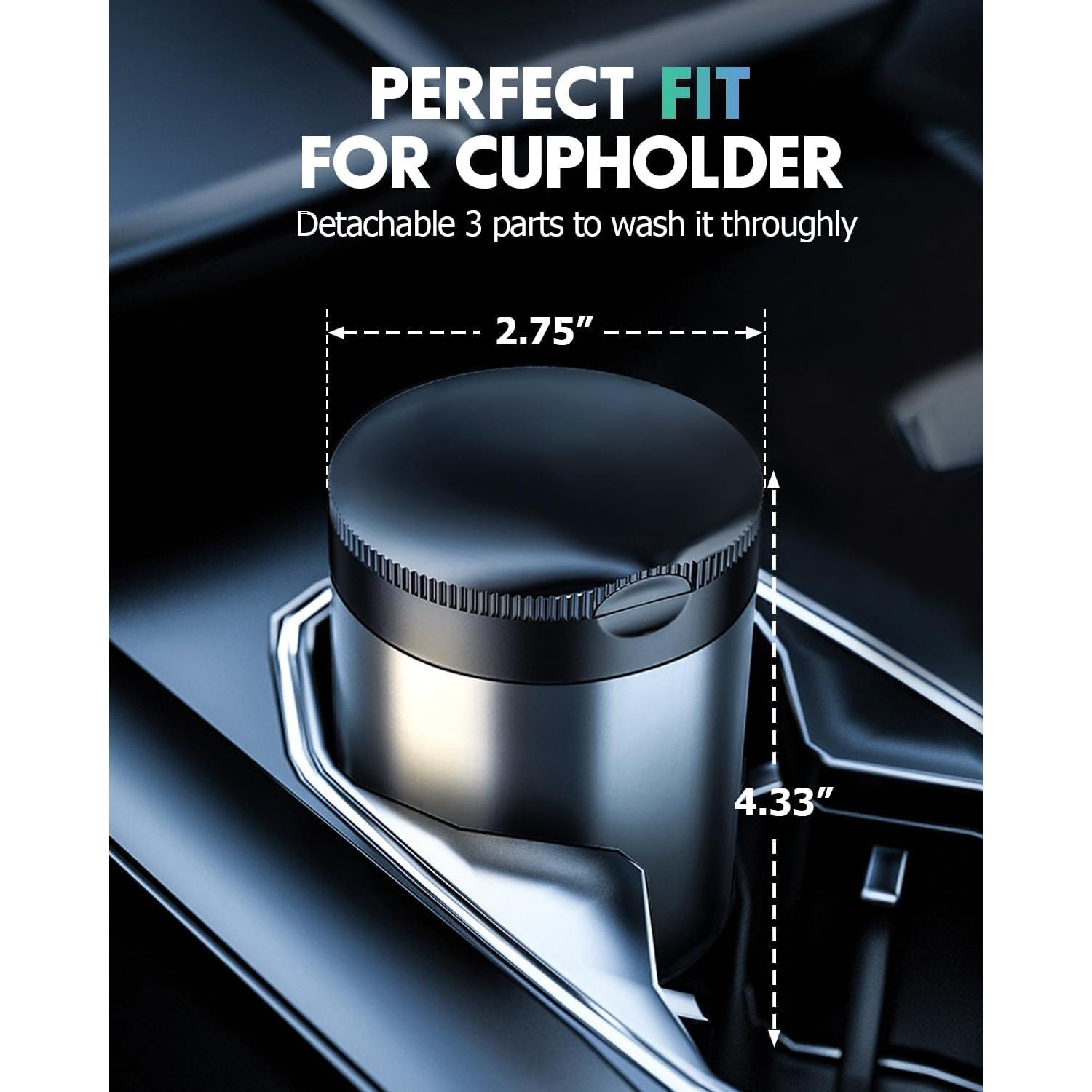 Cenicero de Coche THIKPO A6 con Tapa y Luz LED, Acero Inoxidable