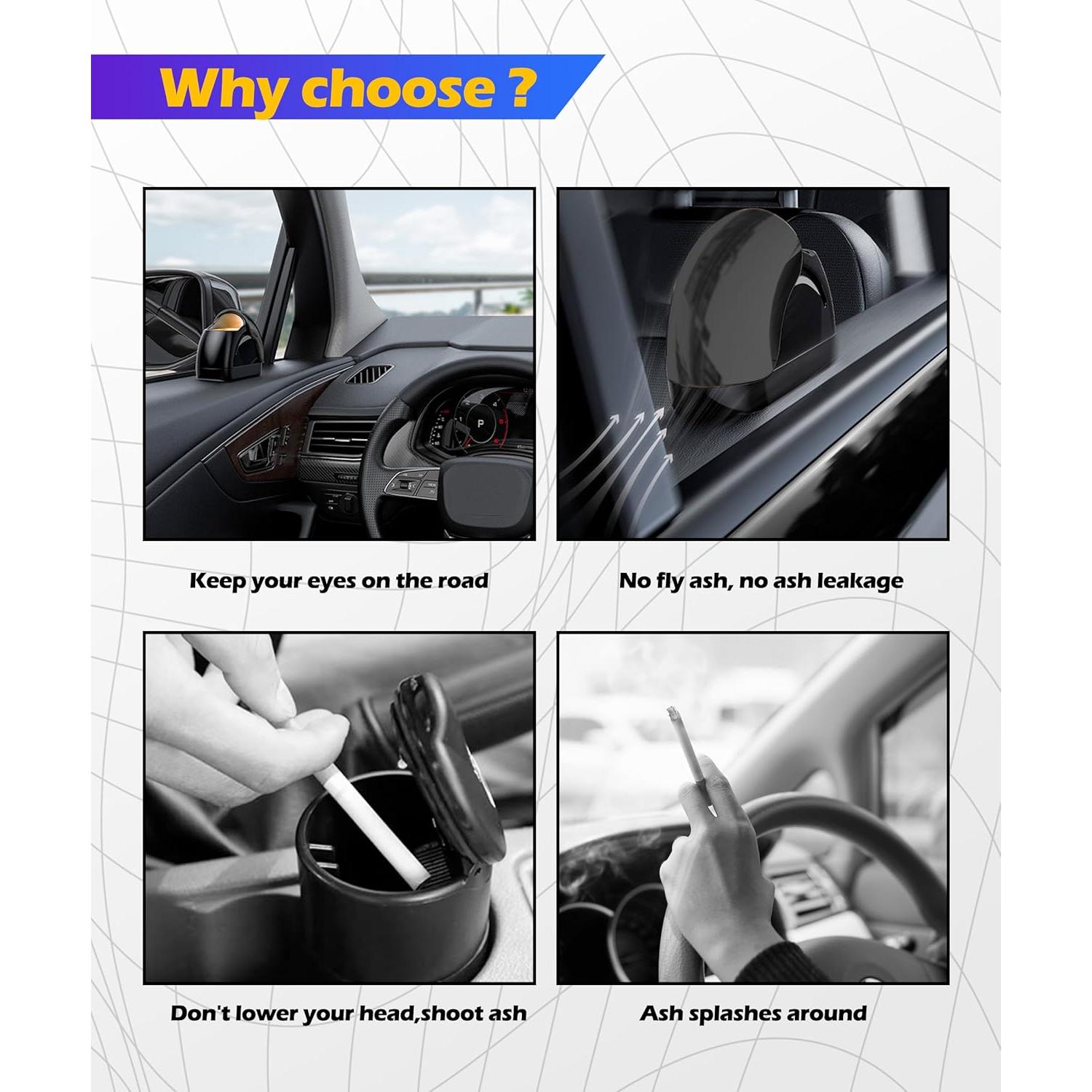 Cenicero de coche SCUARI con luz LED y tapa, negro