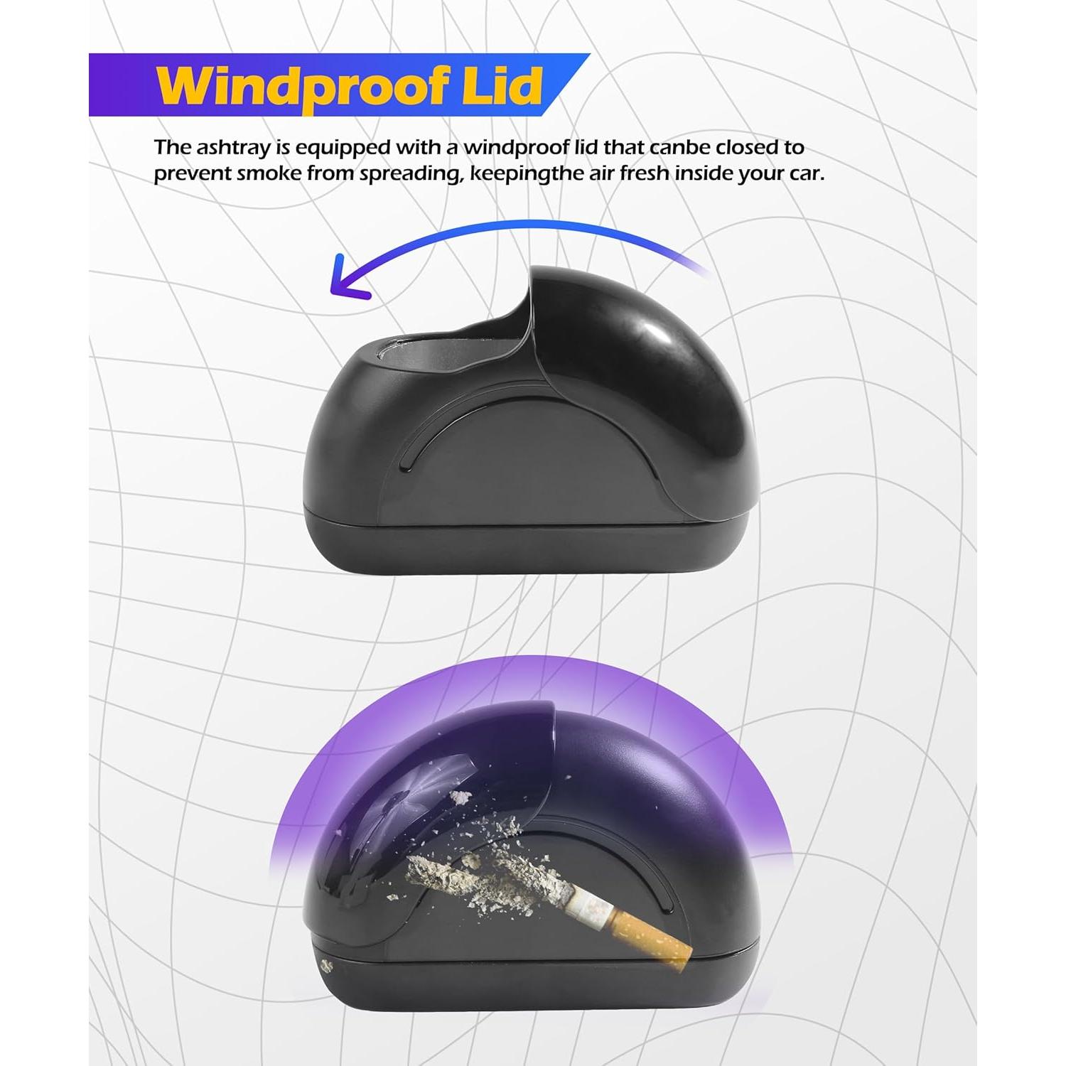 Cenicero de coche SCUARI con luz LED y tapa, negro