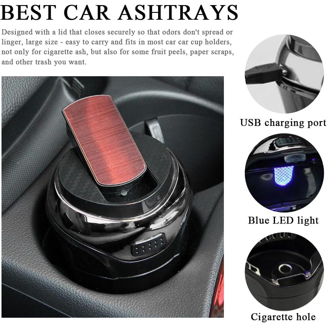 Cenicero de coche KVAEY con tapa y encendedor extraíble - Plata