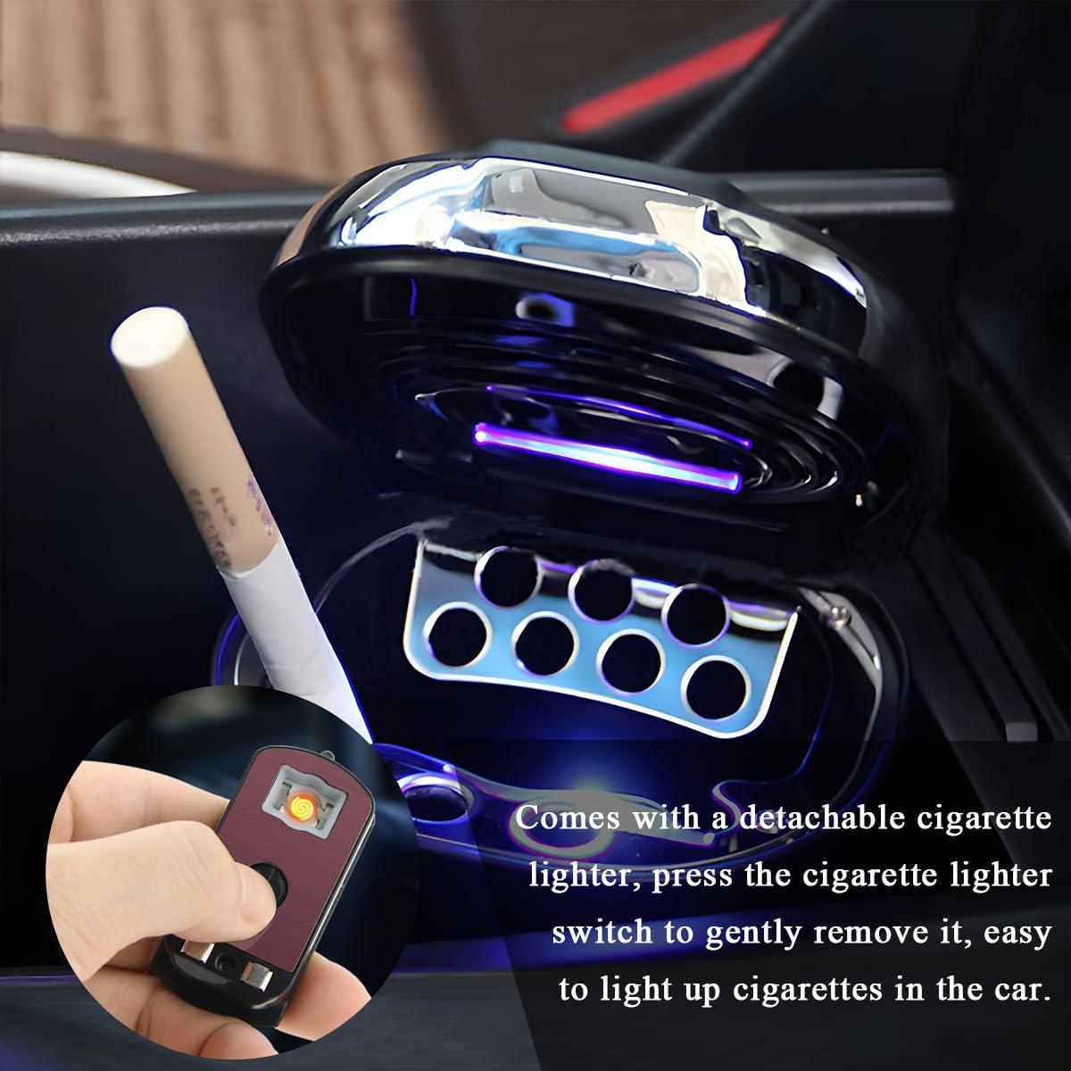 Cenicero de coche KVAEY con tapa y encendedor extraíble - Plata